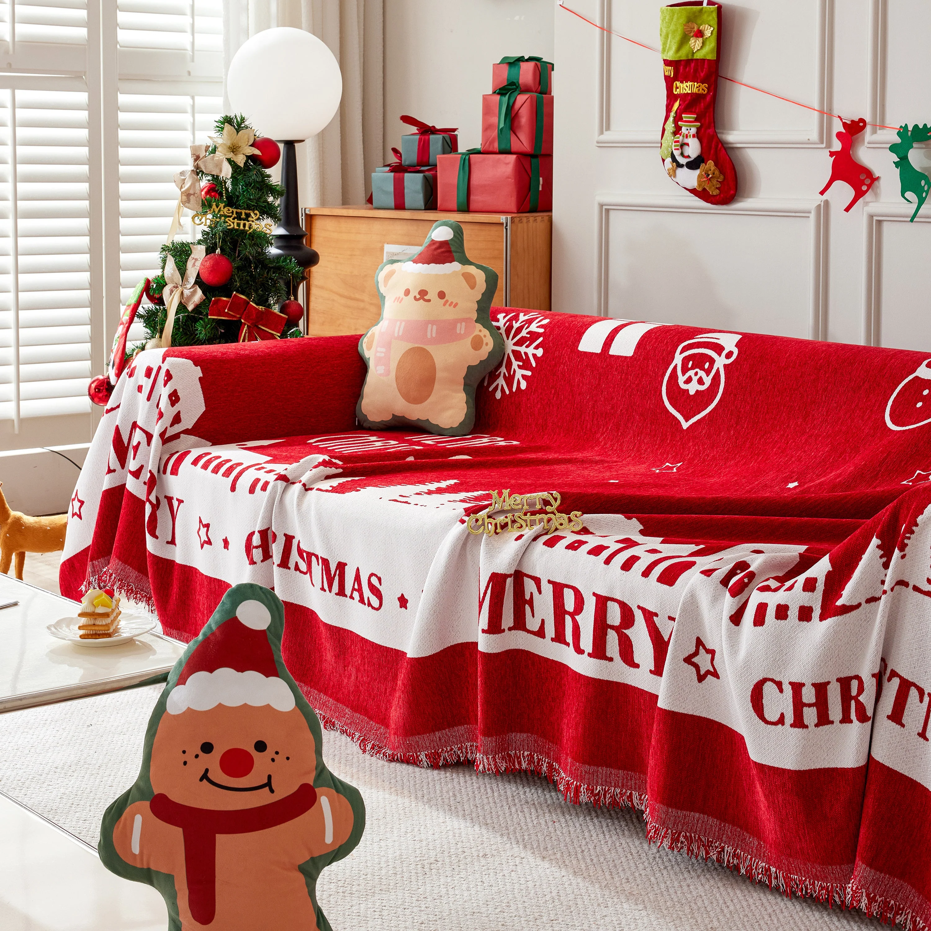 Merry Christmas Cozy Chenille Couch Cover Blanket, Non Slip Sofa Cover, Furniture Covers for Pets - Image 135