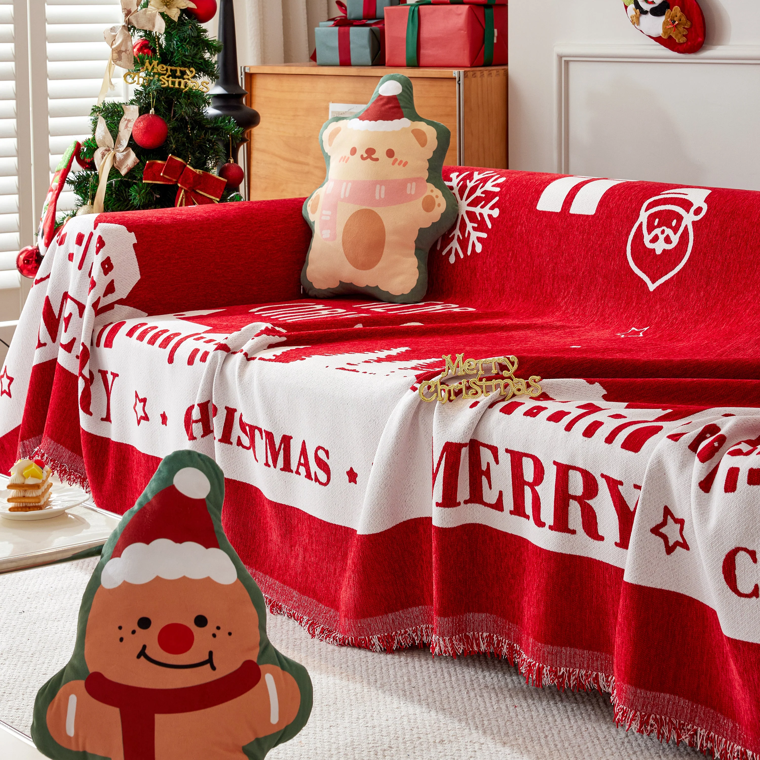 Merry Christmas Cozy Chenille Couch Cover Blanket, Non Slip Sofa Cover, Furniture Covers for Pets - Image 137