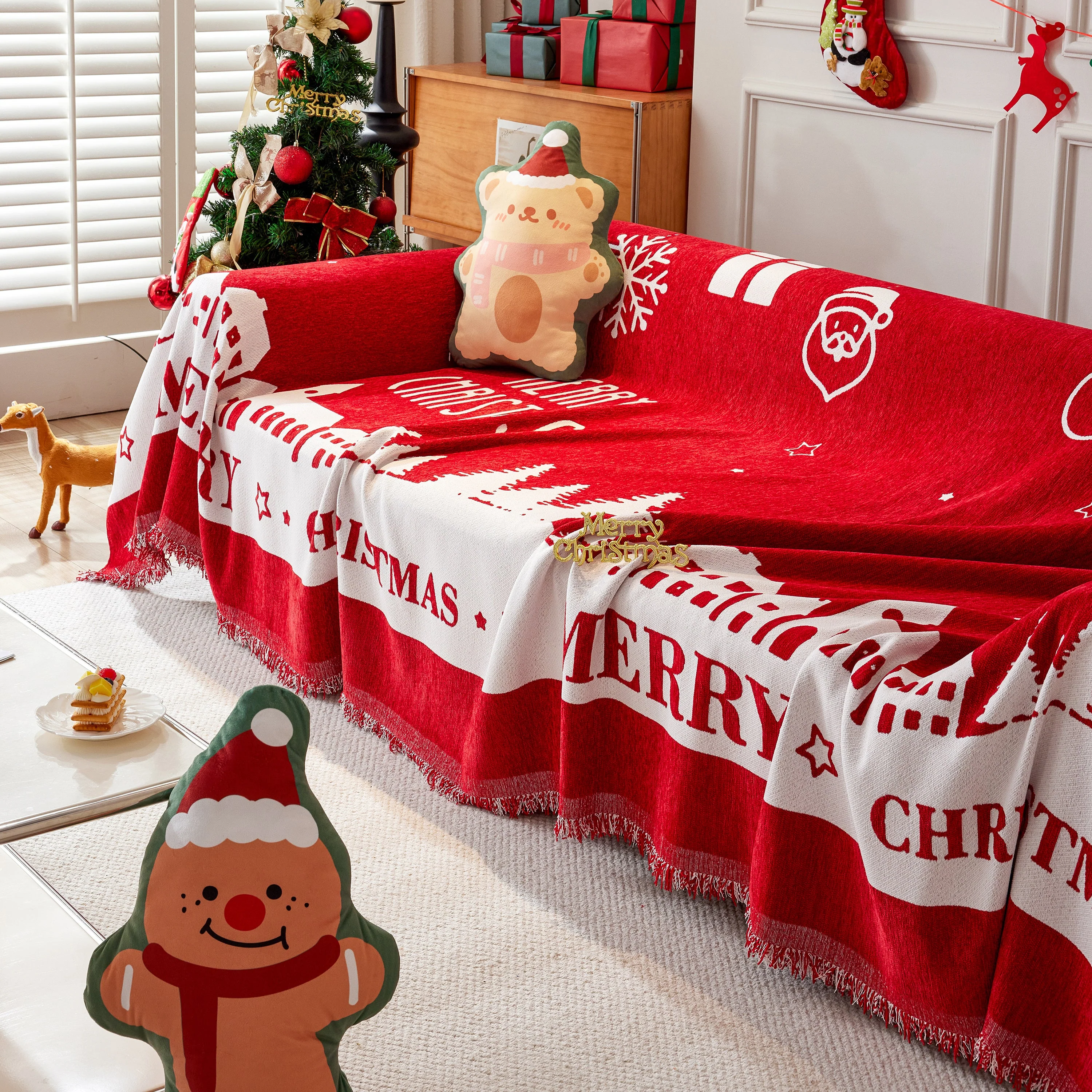 Merry Christmas Cozy Chenille Couch Cover Blanket, Non Slip Sofa Cover, Furniture Covers for Pets - Image 138