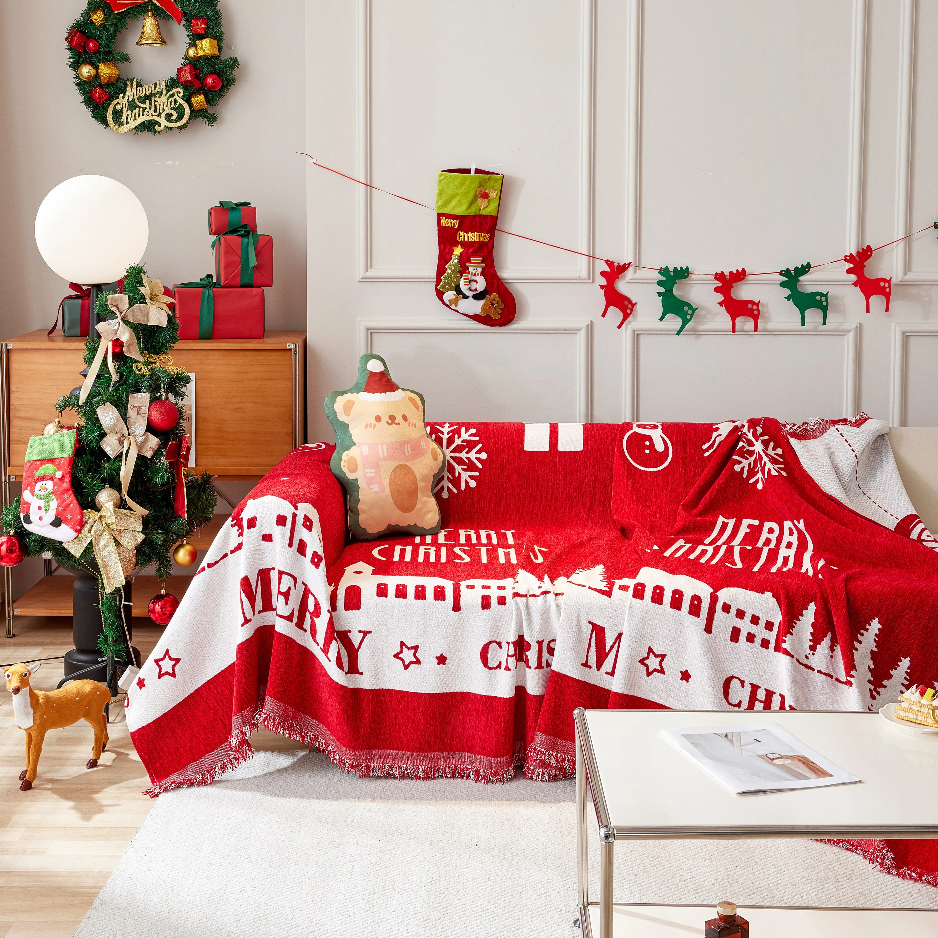 Merry Christmas Cozy Chenille Couch Cover Blanket, Non Slip Sofa Cover, Furniture Covers for Pets - Image 141