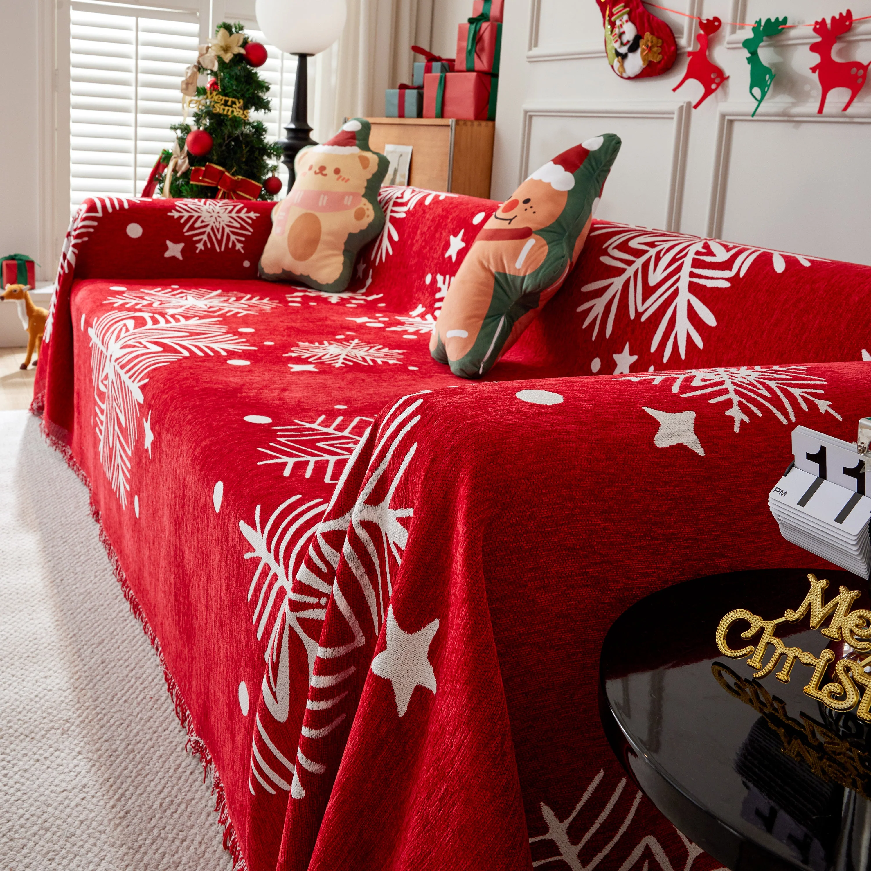 Merry Christmas Cozy Chenille Couch Cover Blanket, Non Slip Sofa Cover, Furniture Covers for Pets - Image 17