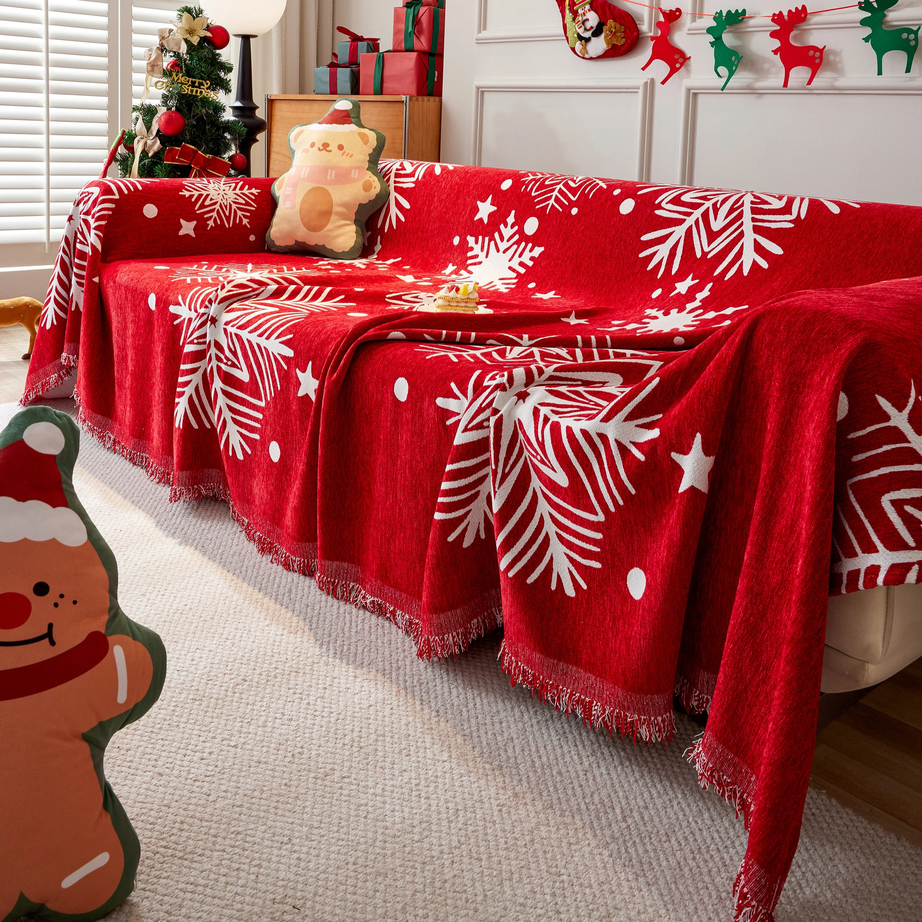 Merry Christmas Cozy Chenille Couch Cover Blanket, Non Slip Sofa Cover, Furniture Covers for Pets - Image 24