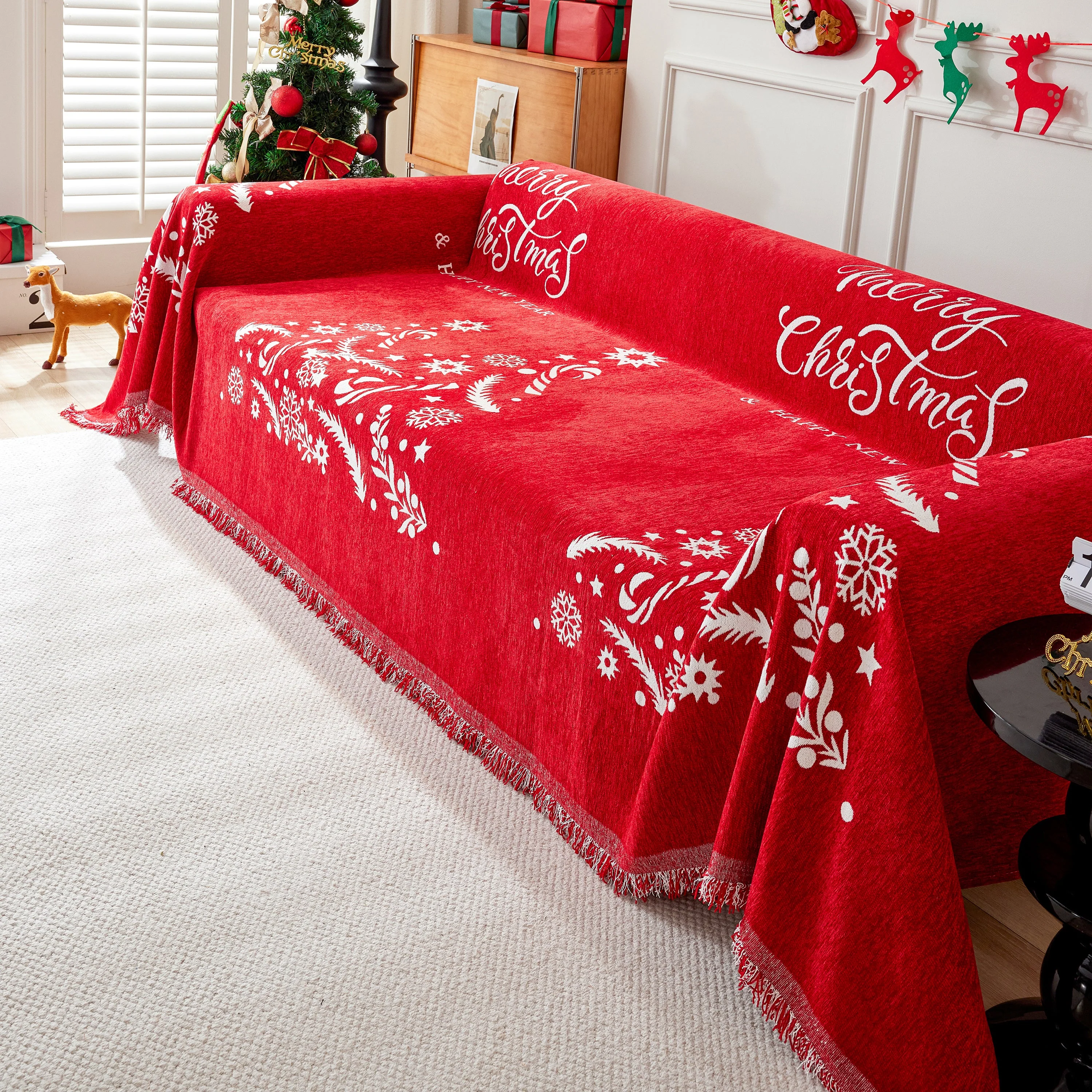 Merry Christmas Cozy Chenille Couch Cover Blanket, Non Slip Sofa Cover, Furniture Covers for Pets - Image 39