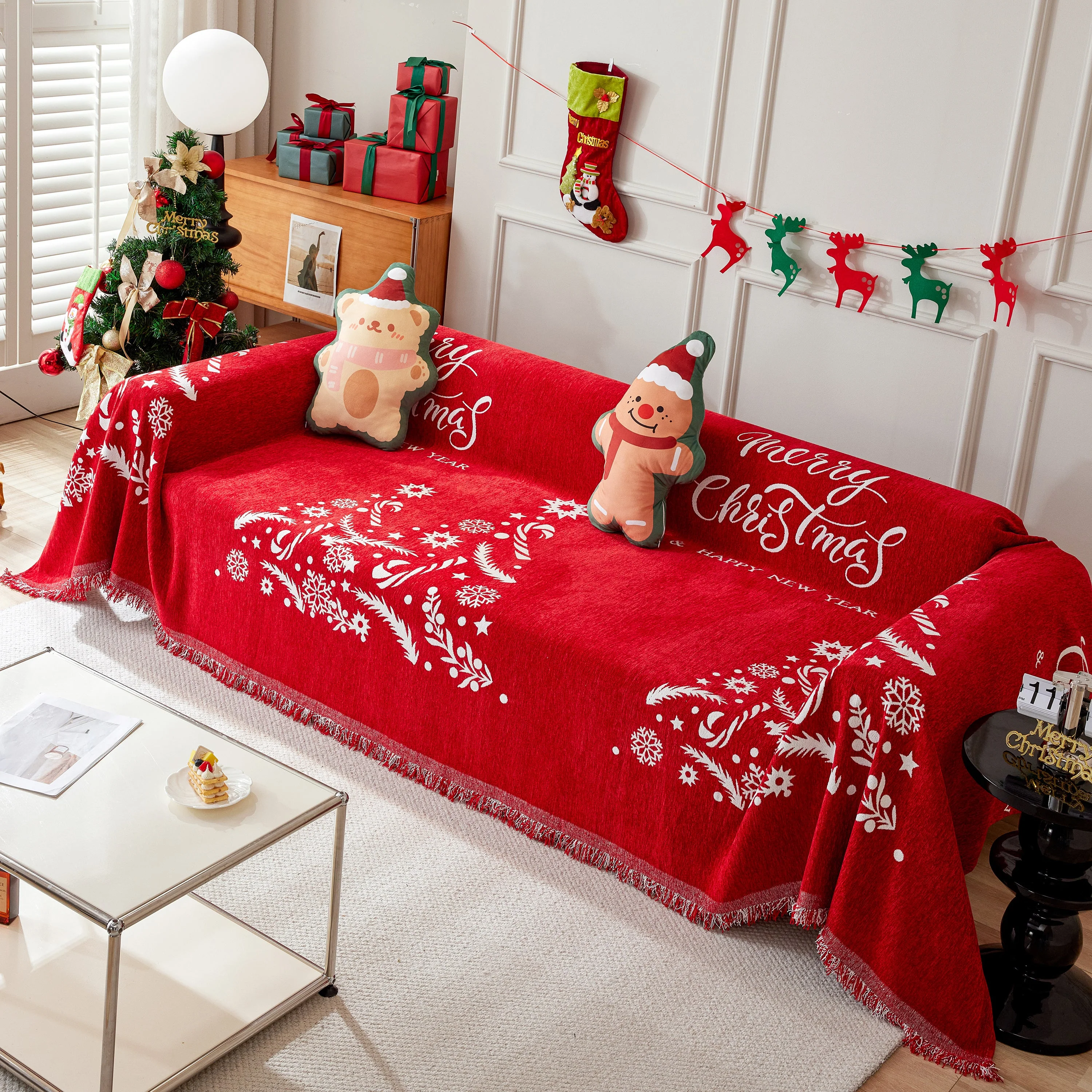 Merry Christmas Cozy Chenille Couch Cover Blanket, Non Slip Sofa Cover, Furniture Covers for Pets - Image 44