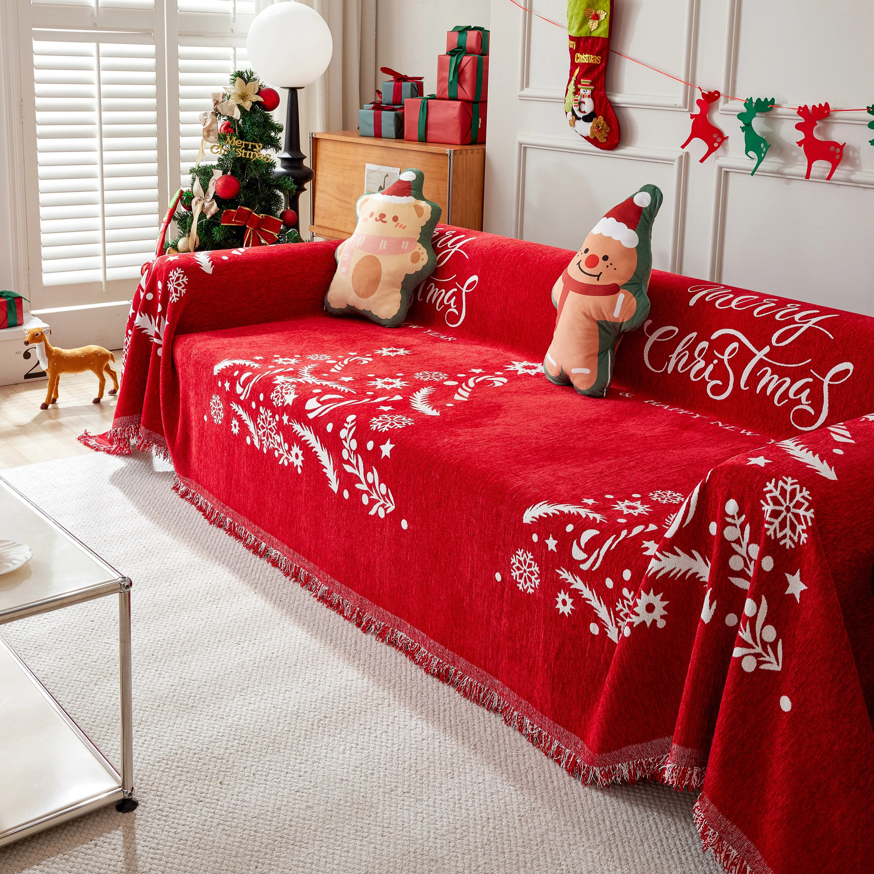Merry Christmas Cozy Chenille Couch Cover Blanket, Non Slip Sofa Cover, Furniture Covers for Pets - Image 45