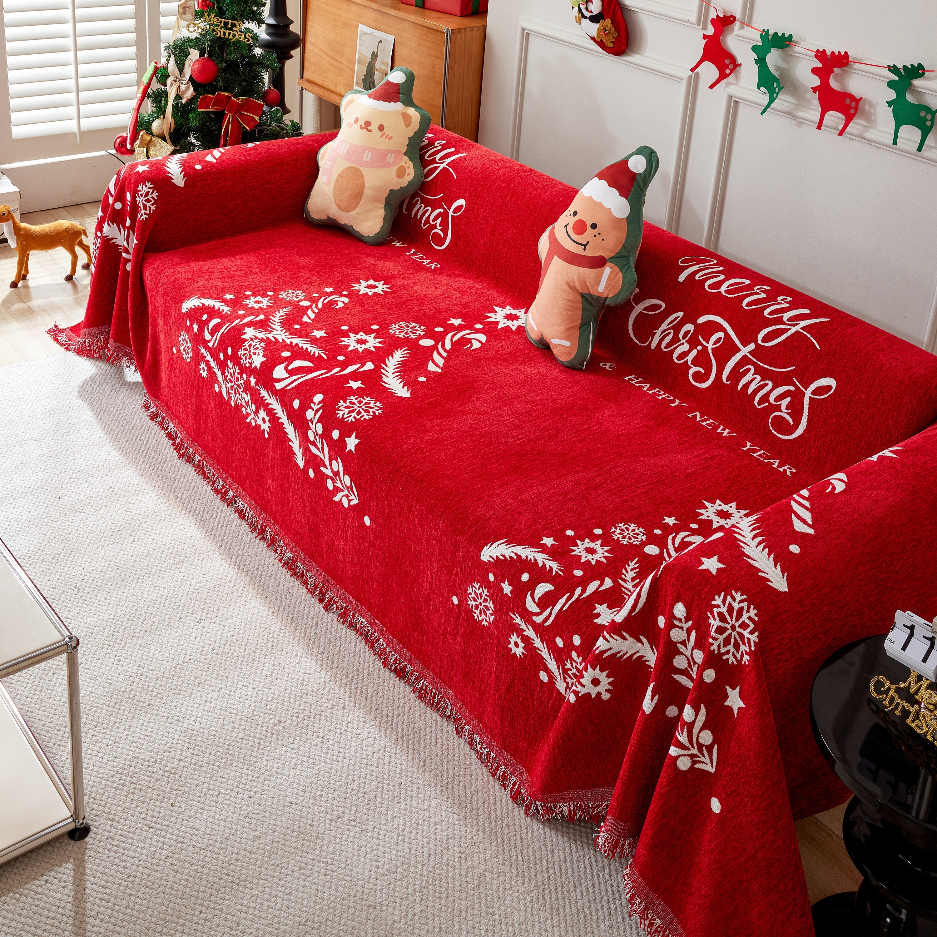 Merry Christmas Cozy Chenille Couch Cover Blanket, Non Slip Sofa Cover, Furniture Covers for Pets - Image 47