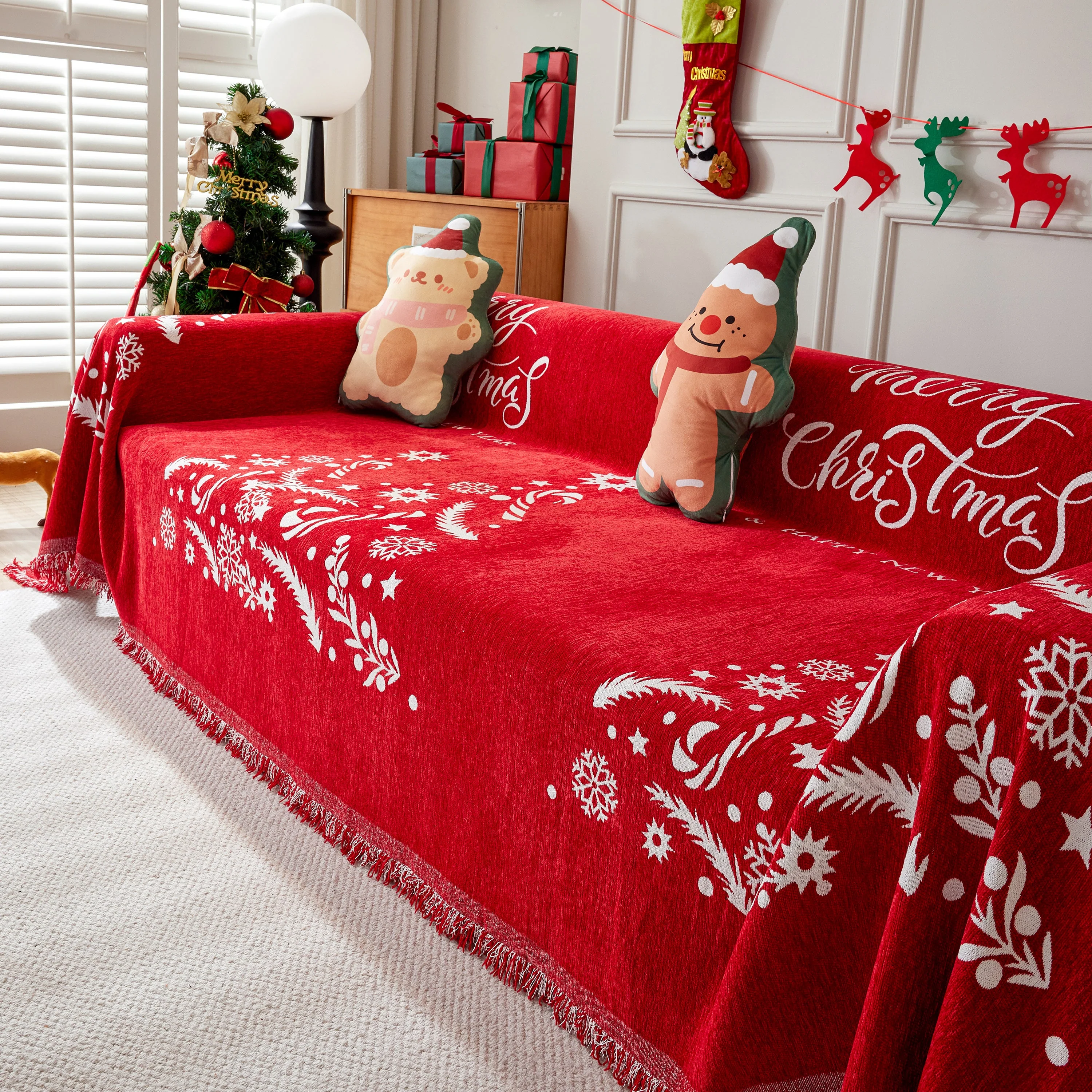 Merry Christmas Cozy Chenille Couch Cover Blanket, Non Slip Sofa Cover, Furniture Covers for Pets - Image 48