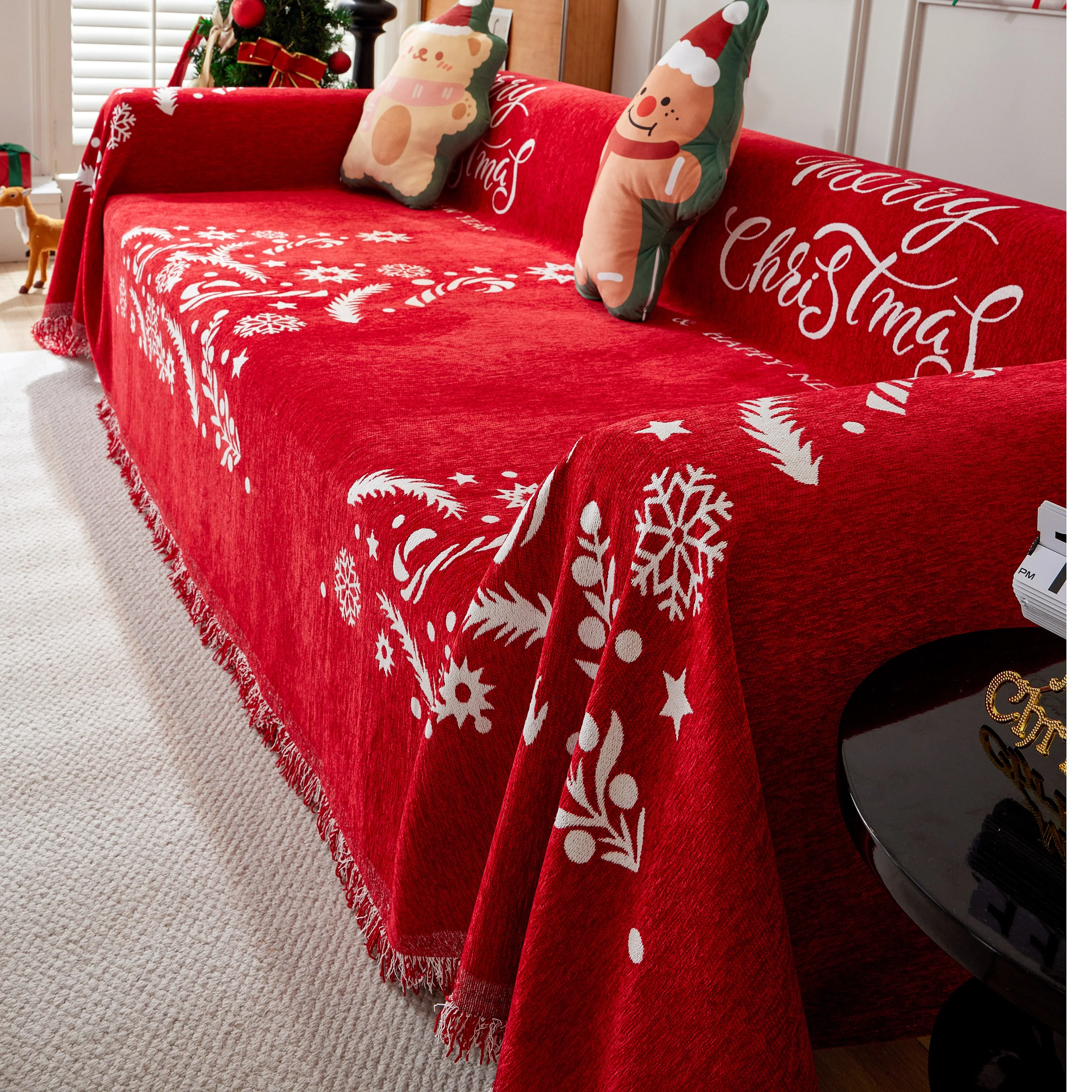 Merry Christmas Cozy Chenille Couch Cover Blanket, Non Slip Sofa Cover, Furniture Covers for Pets - Image 49