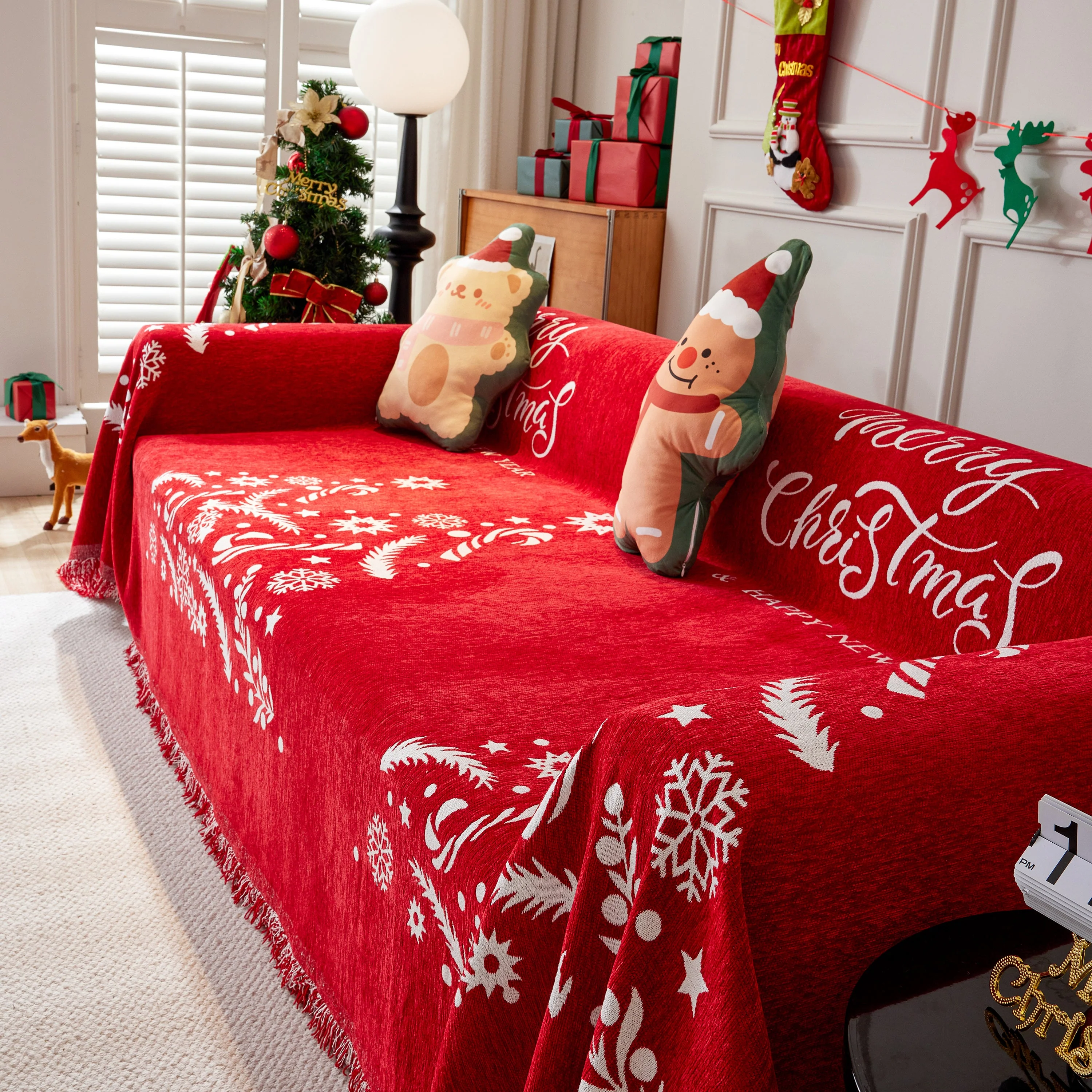 Merry Christmas Cozy Chenille Couch Cover Blanket, Non Slip Sofa Cover, Furniture Covers for Pets - Image 50