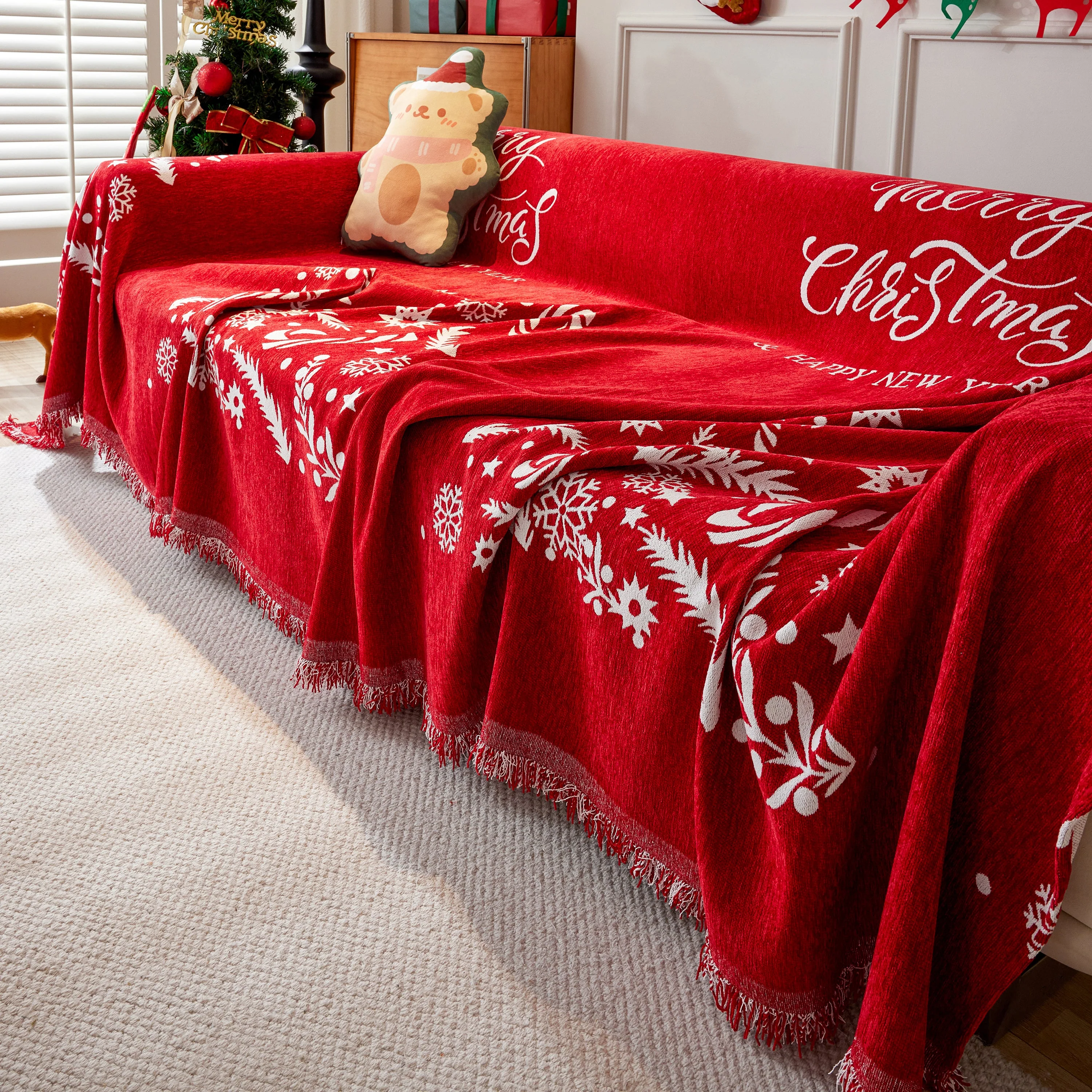 Merry Christmas Cozy Chenille Couch Cover Blanket, Non Slip Sofa Cover, Furniture Covers for Pets - Image 56