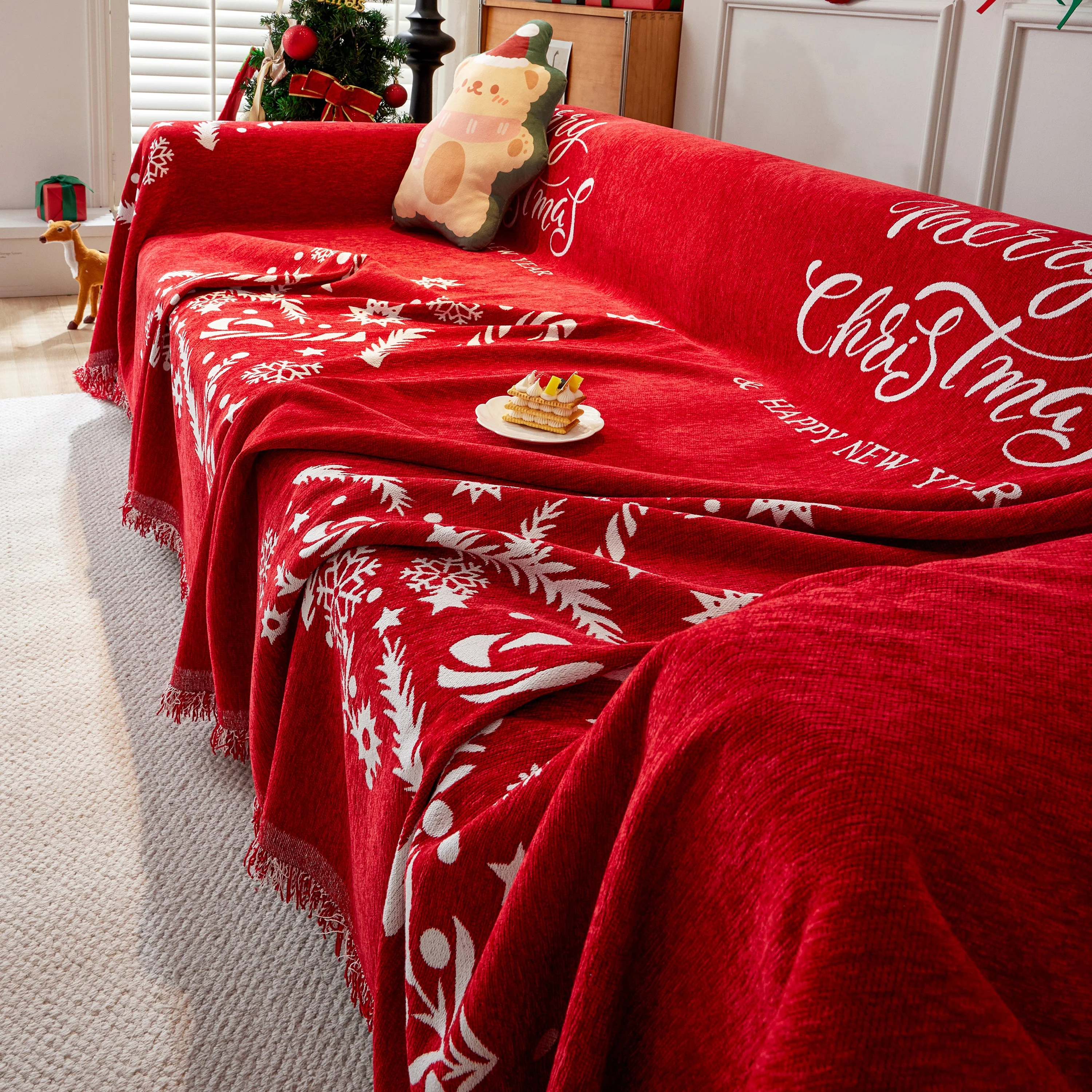 Merry Christmas Cozy Chenille Couch Cover Blanket, Non Slip Sofa Cover, Furniture Covers for Pets - Image 57