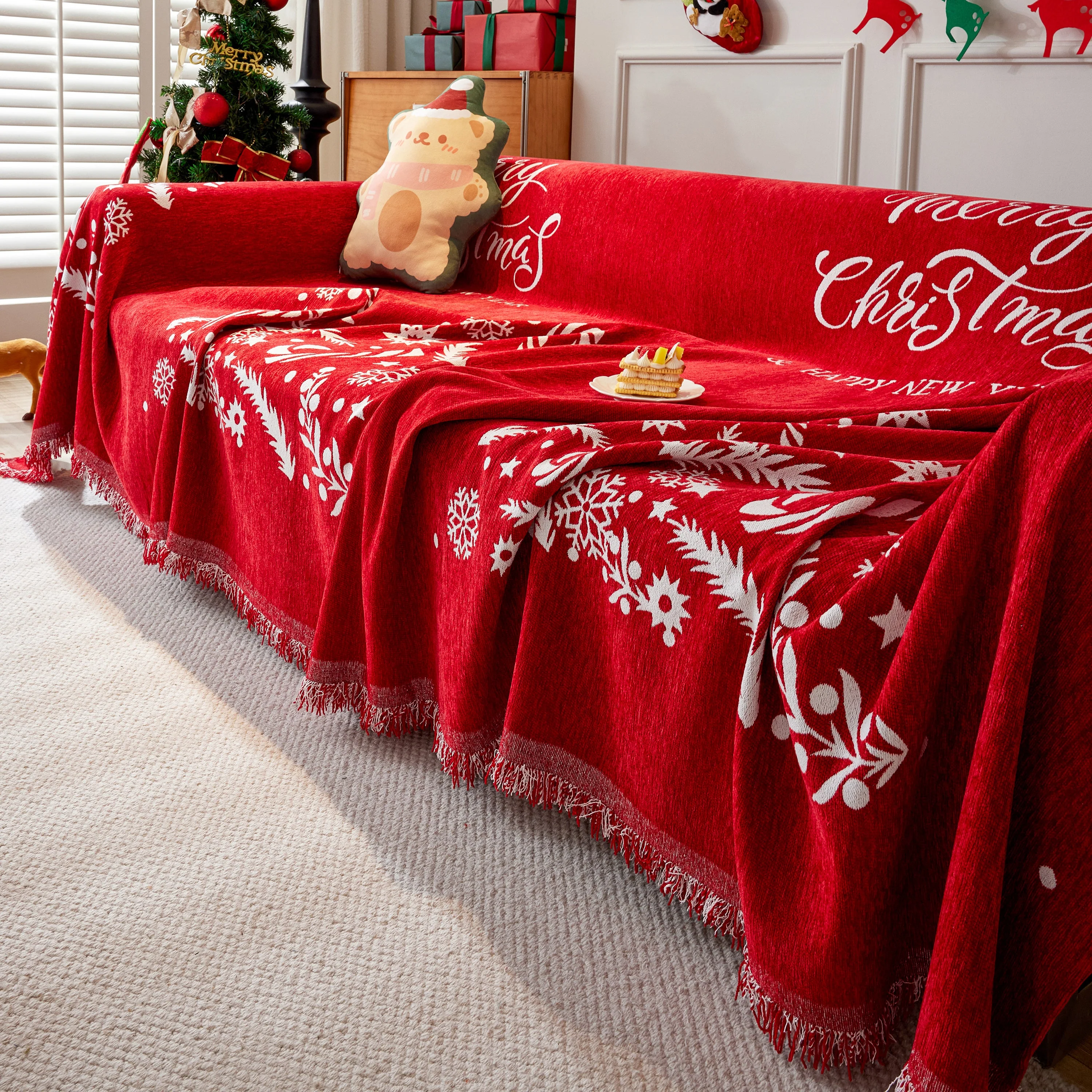 Merry Christmas Cozy Chenille Couch Cover Blanket, Non Slip Sofa Cover, Furniture Covers for Pets - Image 58