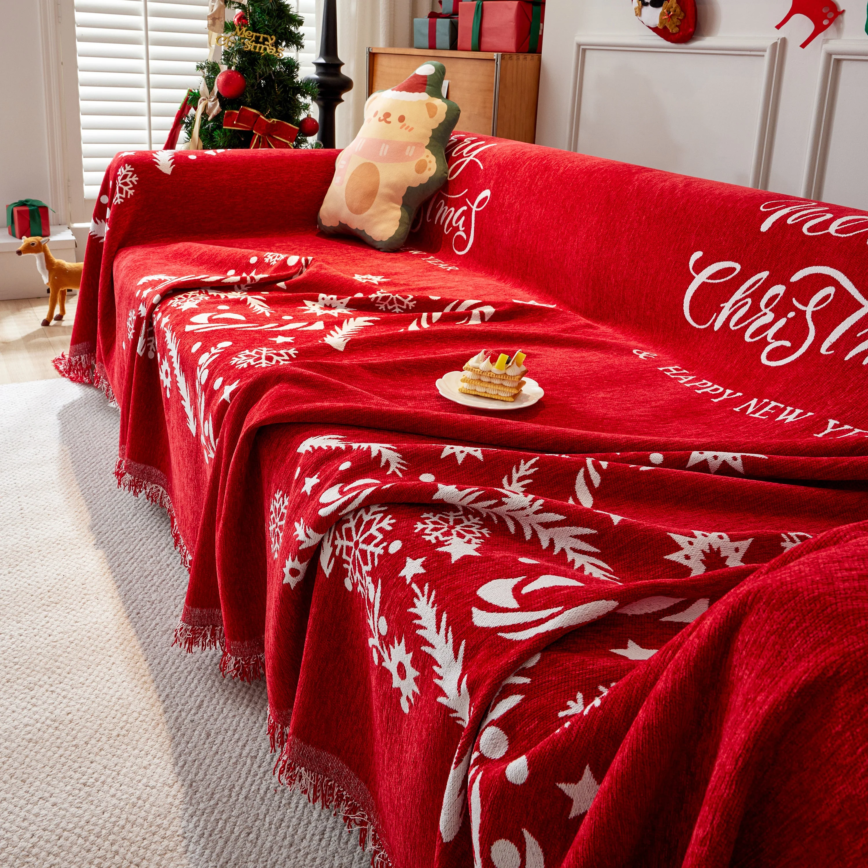 Merry Christmas Cozy Chenille Couch Cover Blanket, Non Slip Sofa Cover, Furniture Covers for Pets - Image 59