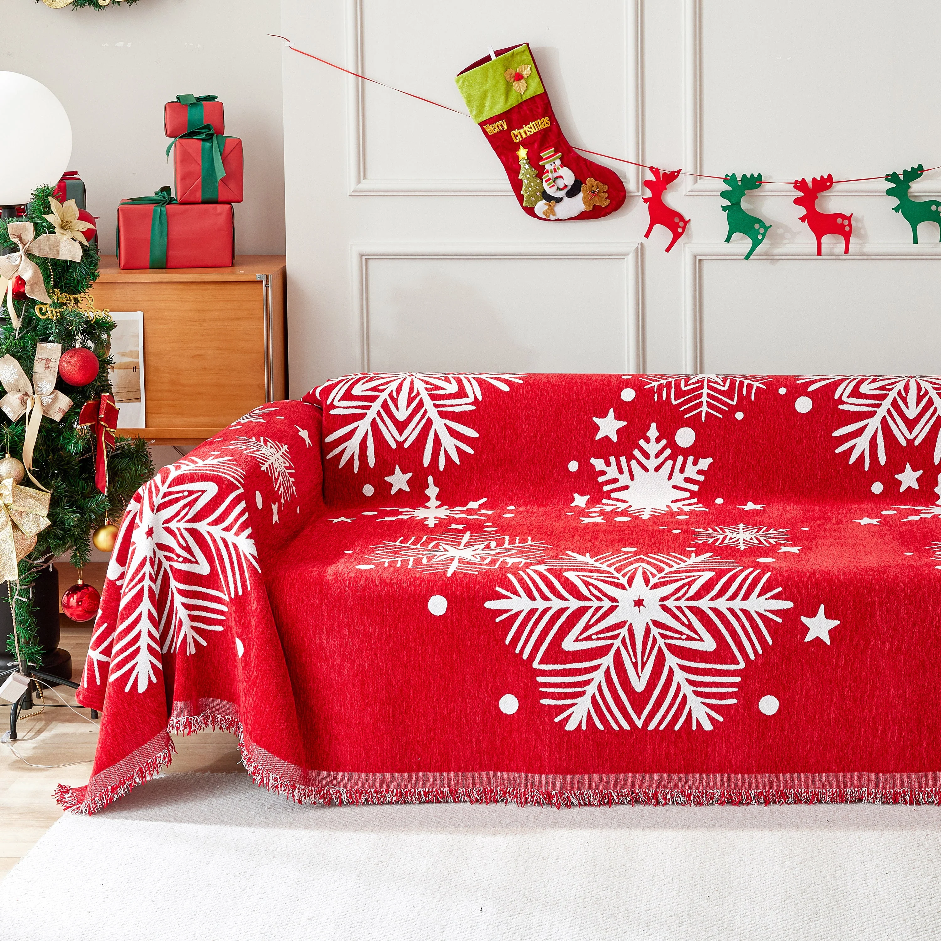 Merry Christmas Cozy Chenille Couch Cover Blanket, Non Slip Sofa Cover, Furniture Covers for Pets - Image 6