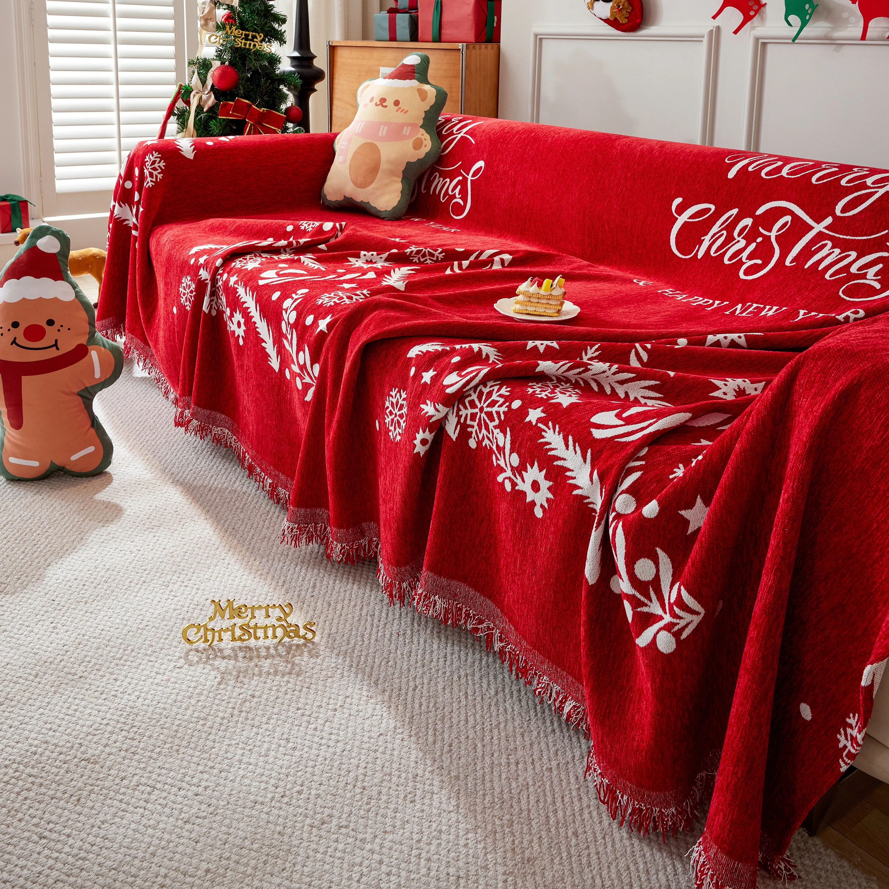 Merry Christmas Cozy Chenille Couch Cover Blanket, Non Slip Sofa Cover, Furniture Covers for Pets - Image 60