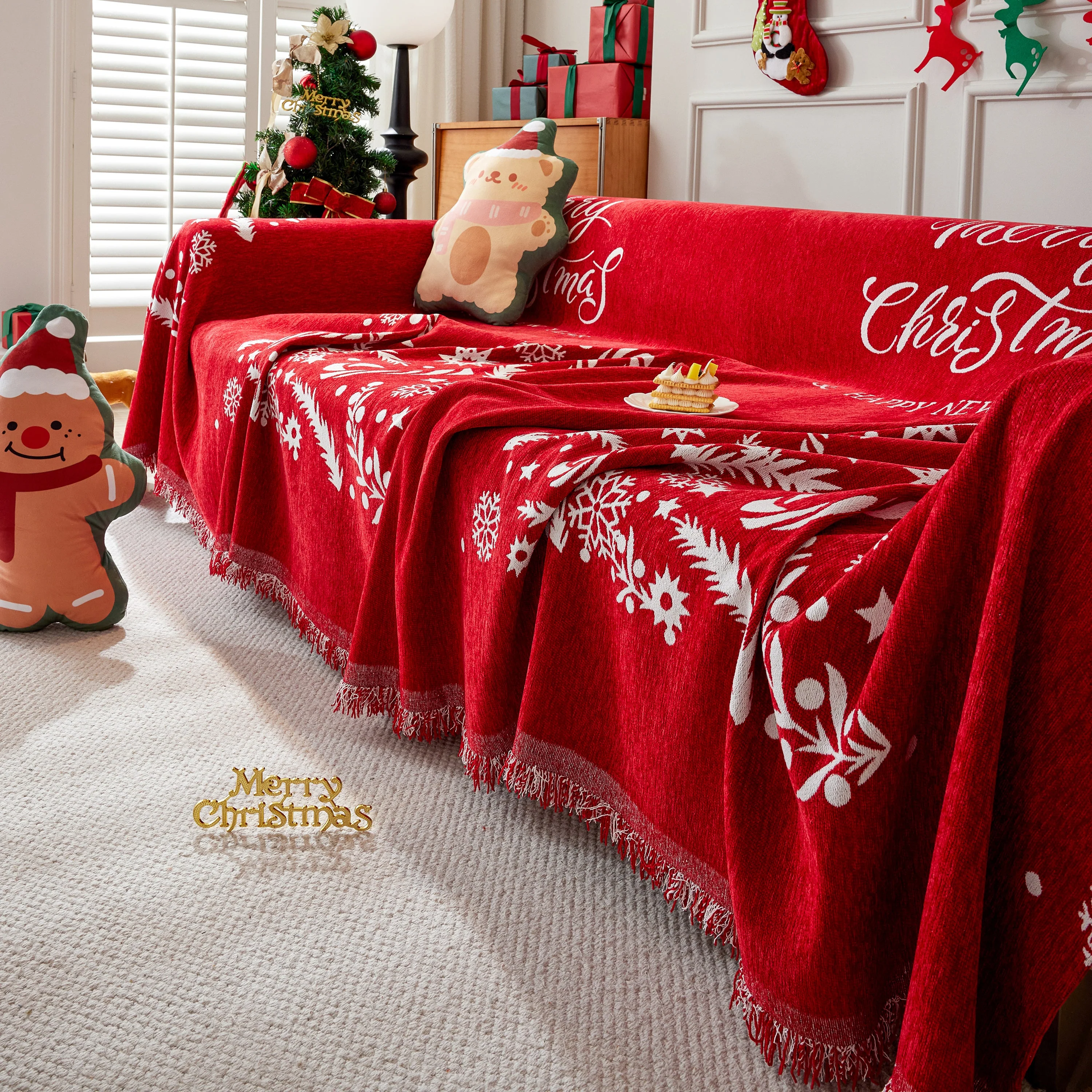Merry Christmas Cozy Chenille Couch Cover Blanket, Non Slip Sofa Cover, Furniture Covers for Pets - Image 61