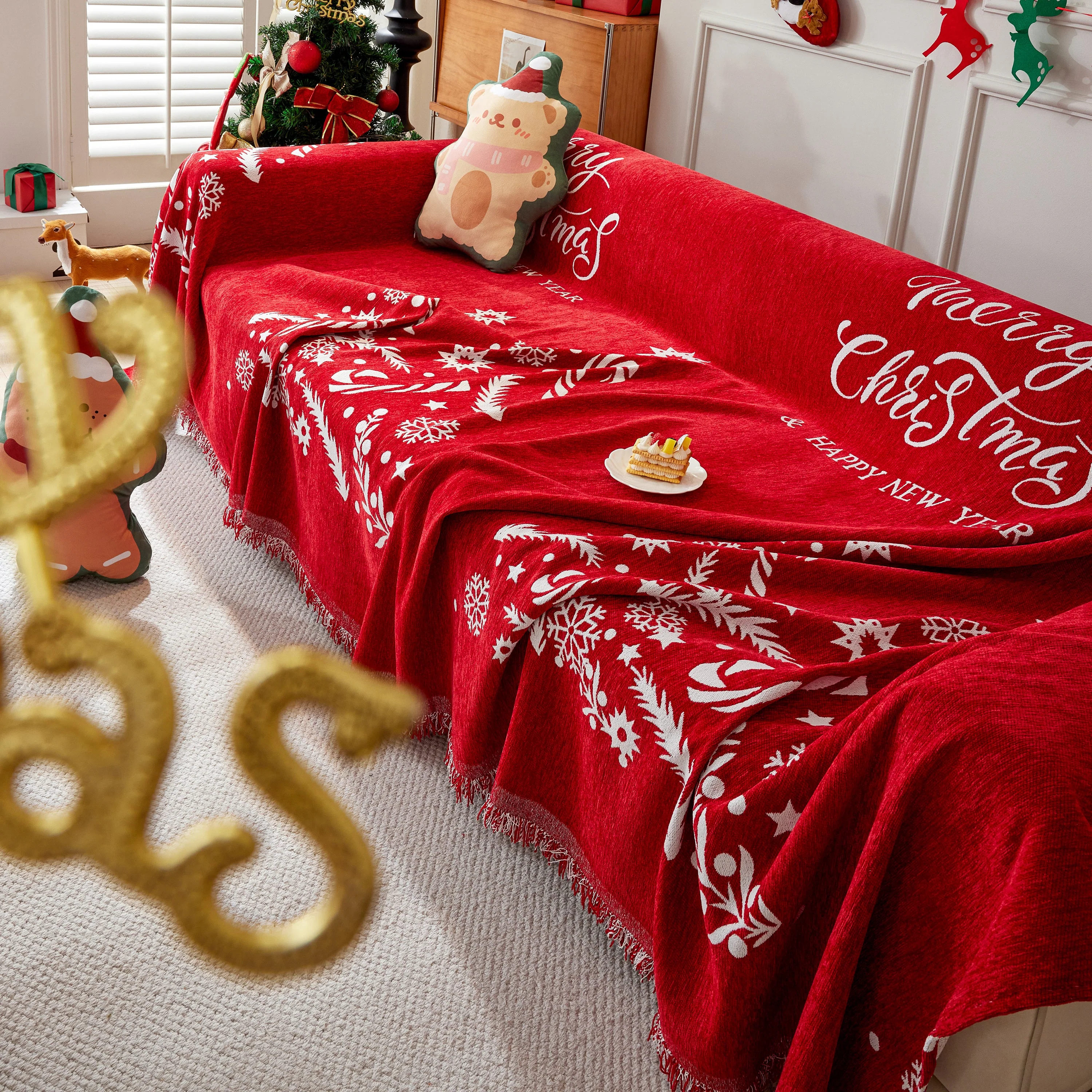 Merry Christmas Cozy Chenille Couch Cover Blanket, Non Slip Sofa Cover, Furniture Covers for Pets - Image 62