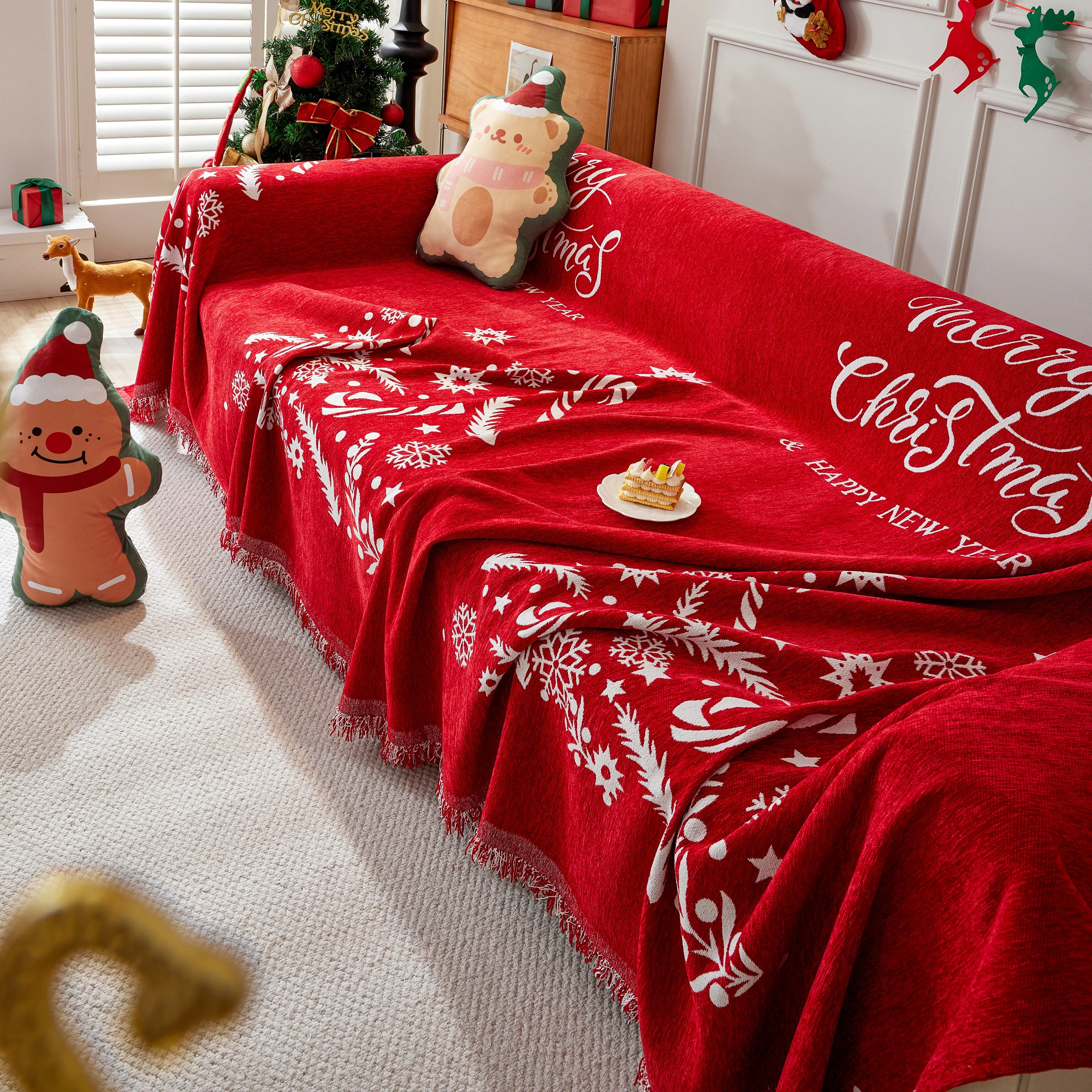 Merry Christmas Cozy Chenille Couch Cover Blanket, Non Slip Sofa Cover, Furniture Covers for Pets - Image 63