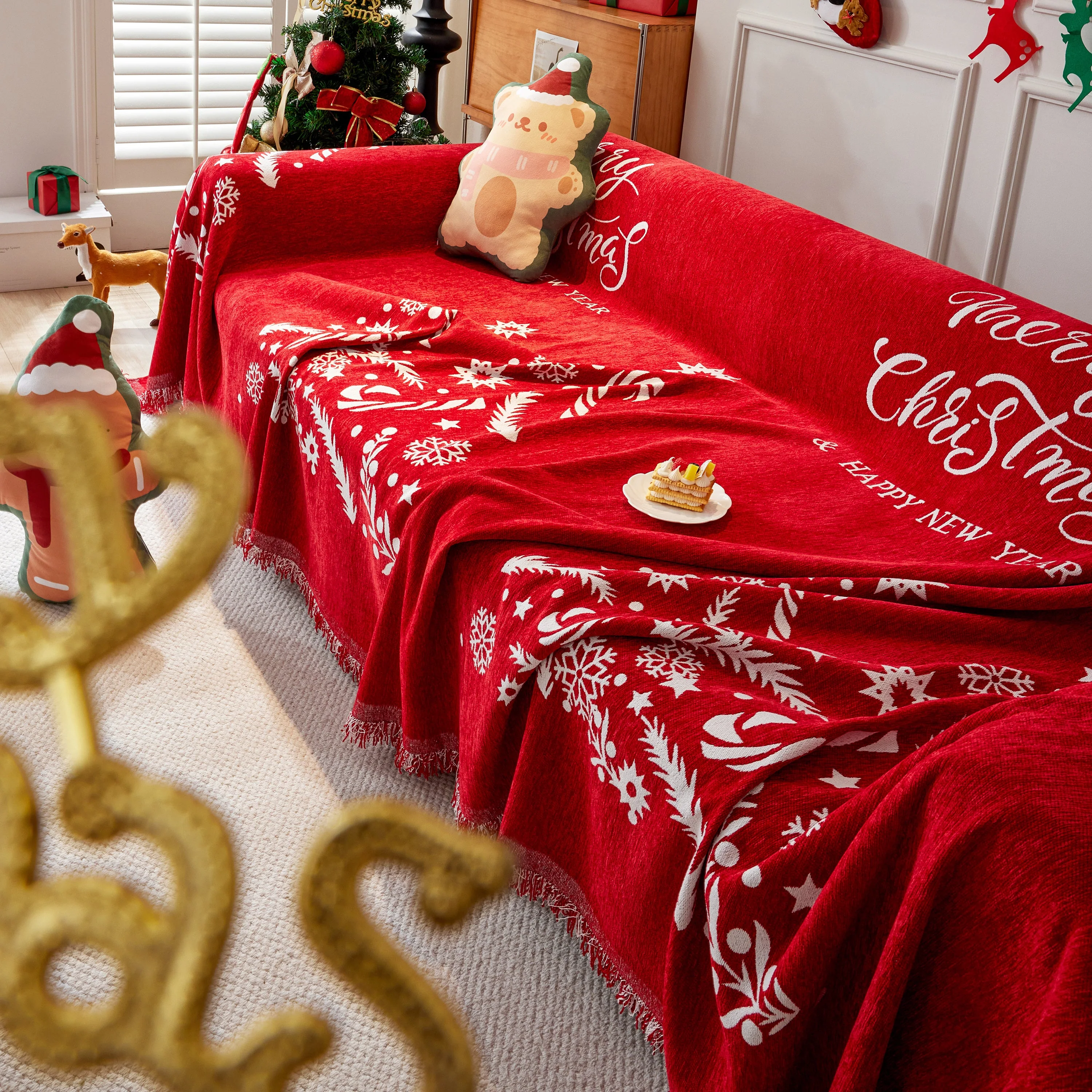 Merry Christmas Cozy Chenille Couch Cover Blanket, Non Slip Sofa Cover, Furniture Covers for Pets - Image 64