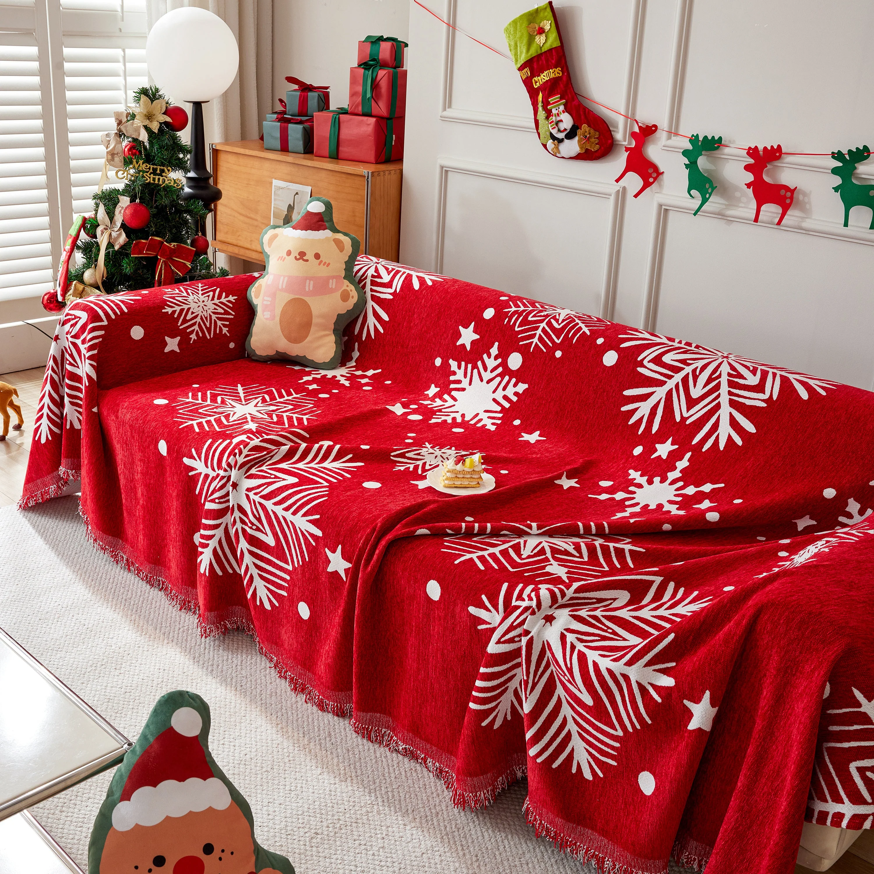 Merry Christmas Cozy Chenille Couch Cover Blanket, Non Slip Sofa Cover, Furniture Covers for Pets - Image 8