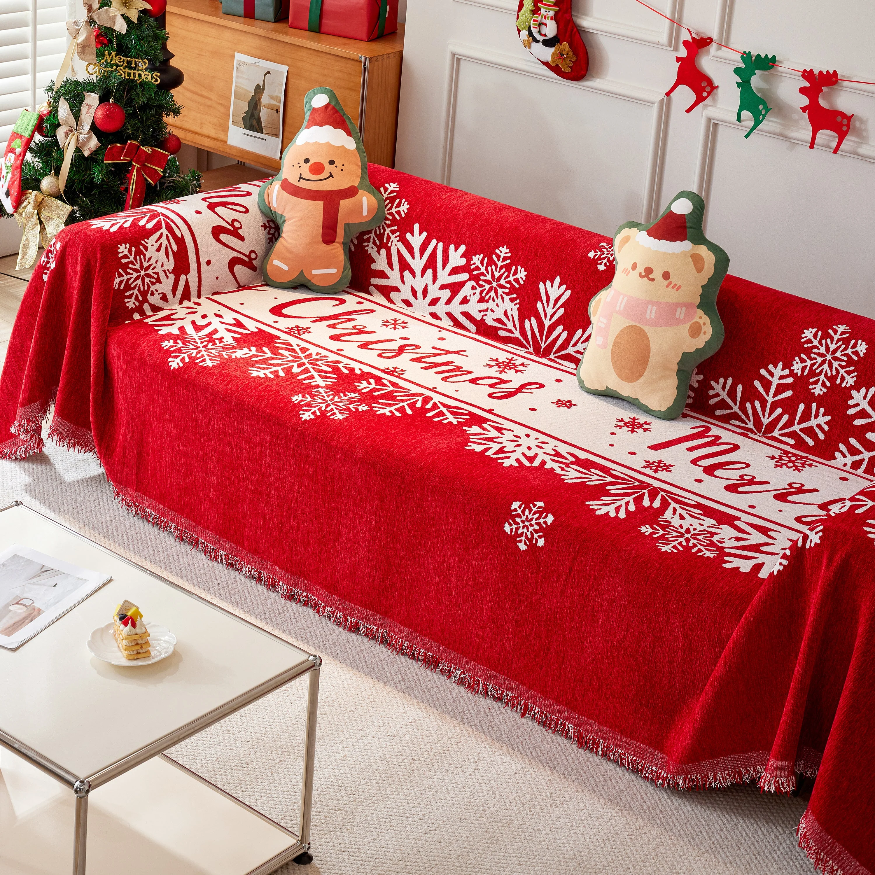 Merry Christmas Cozy Chenille Couch Cover Blanket, Non Slip Sofa Cover, Furniture Covers for Pets - Image 80