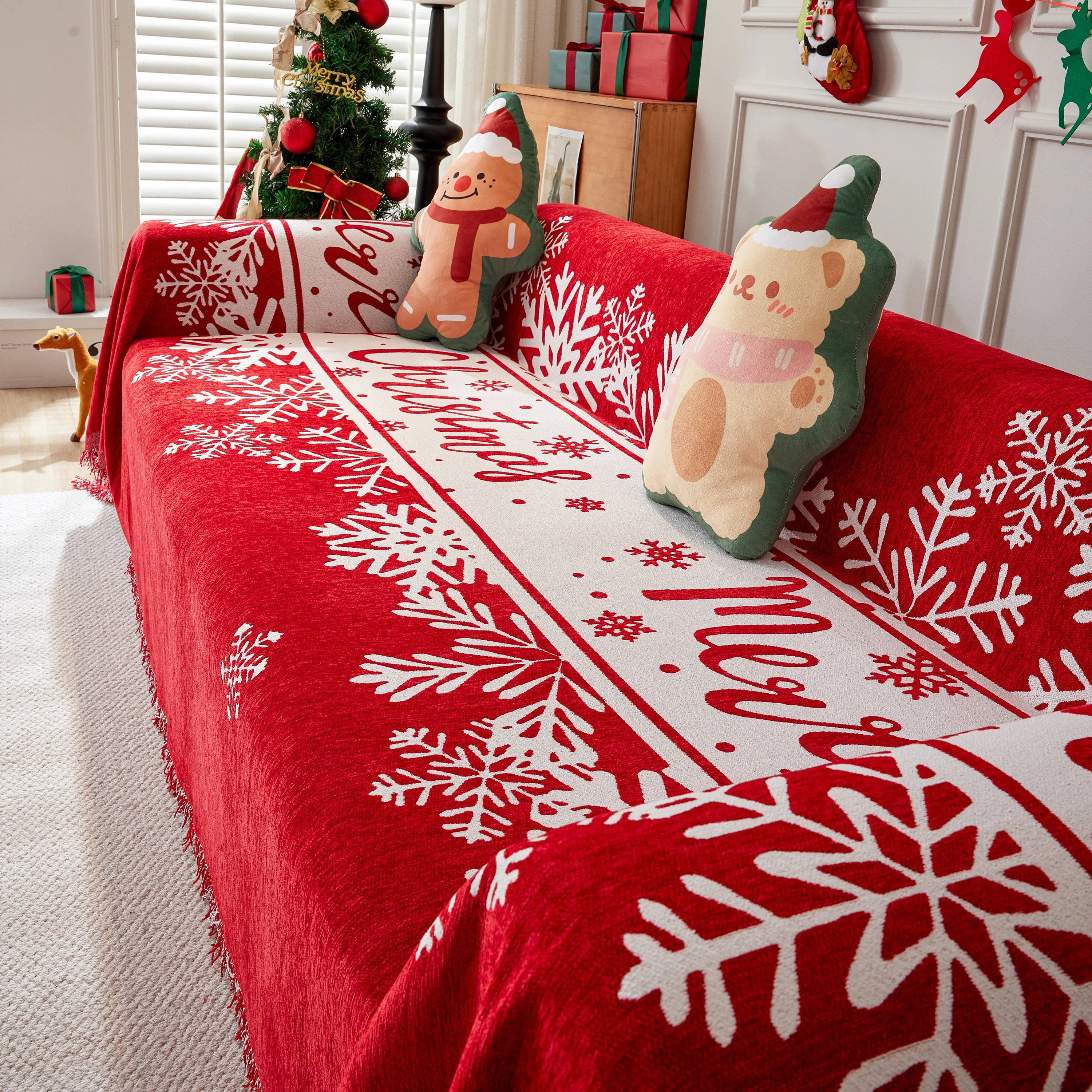 Merry Christmas Cozy Chenille Couch Cover Blanket, Non Slip Sofa Cover, Furniture Covers for Pets - Image 85