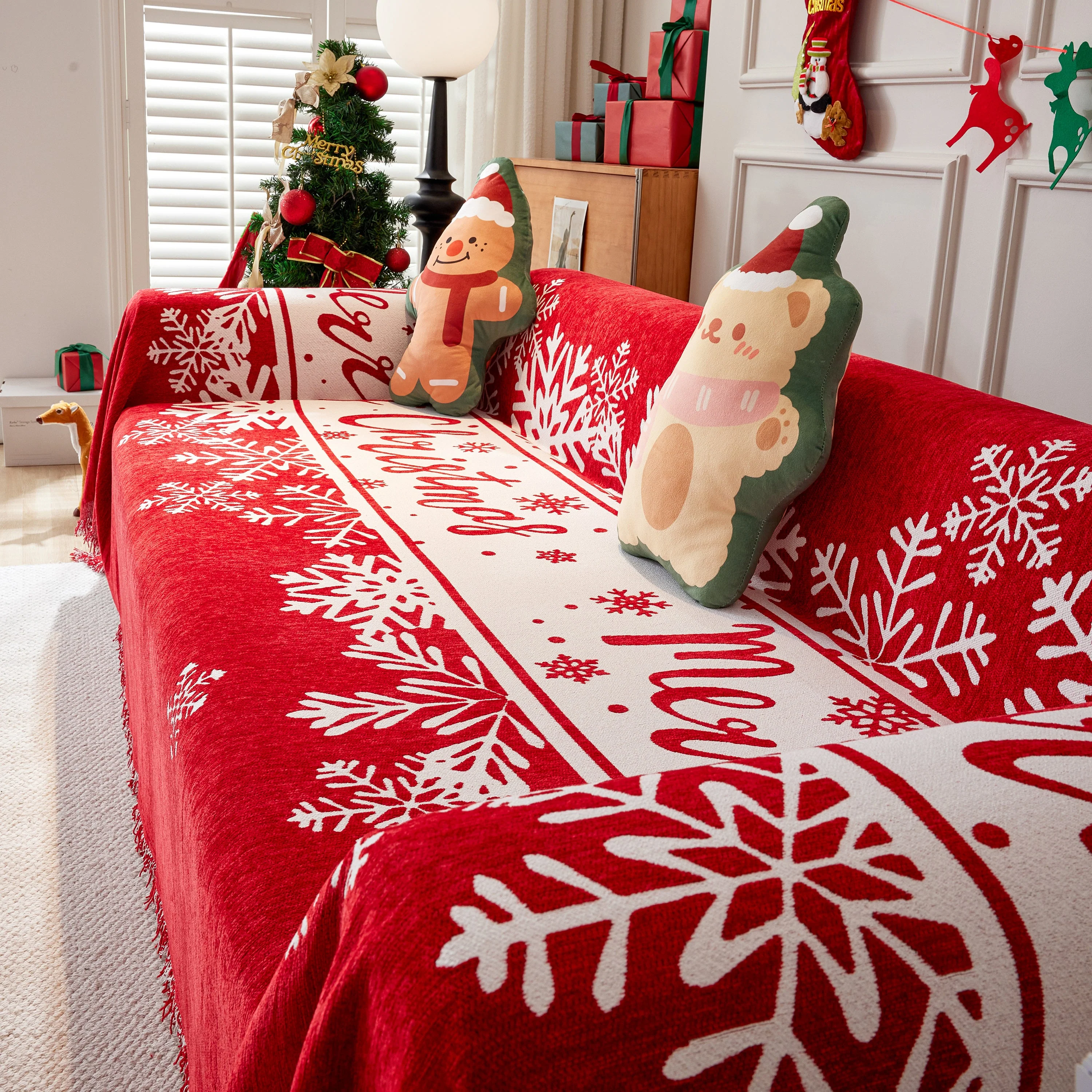 Merry Christmas Cozy Chenille Couch Cover Blanket, Non Slip Sofa Cover, Furniture Covers for Pets - Image 87
