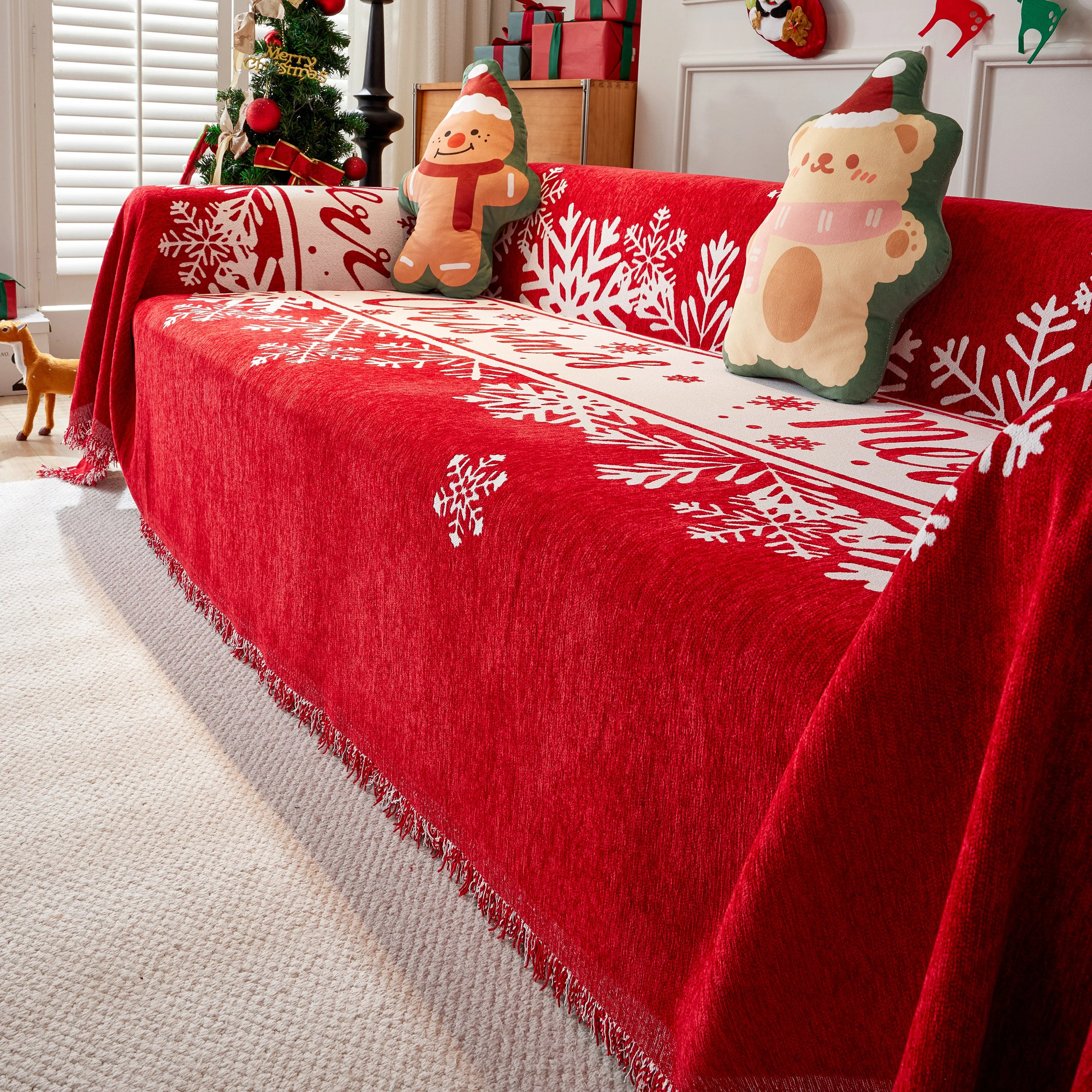 Merry Christmas Cozy Chenille Couch Cover Blanket, Non Slip Sofa Cover, Furniture Covers for Pets - Image 88