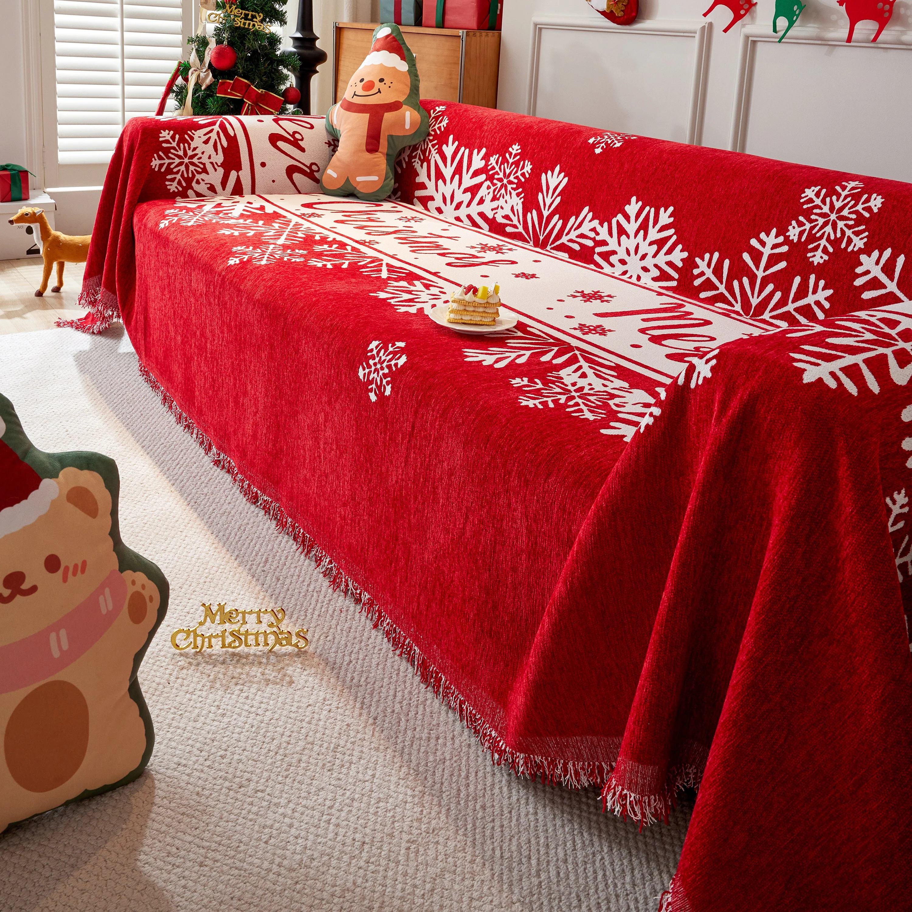 Merry Christmas Cozy Chenille Couch Cover Blanket, Non Slip Sofa Cover, Furniture Covers for Pets - Image 89