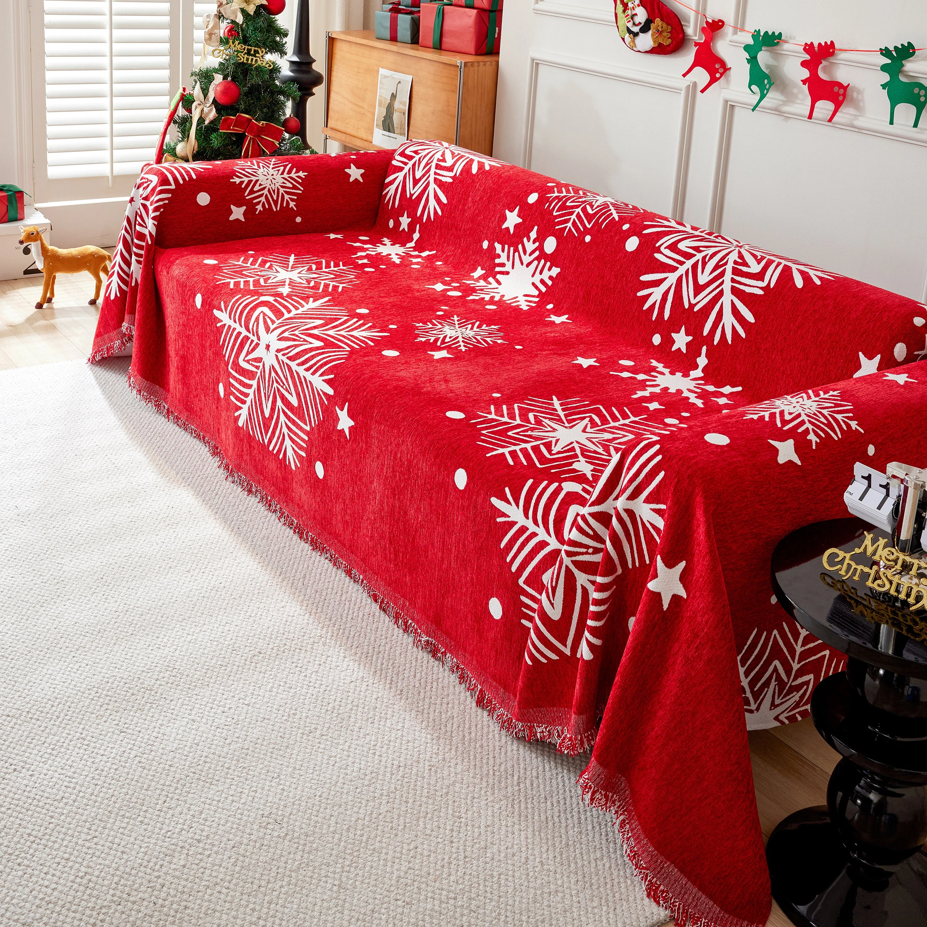 Merry Christmas Cozy Chenille Couch Cover Blanket, Non Slip Sofa Cover, Furniture Covers for Pets - Image 9