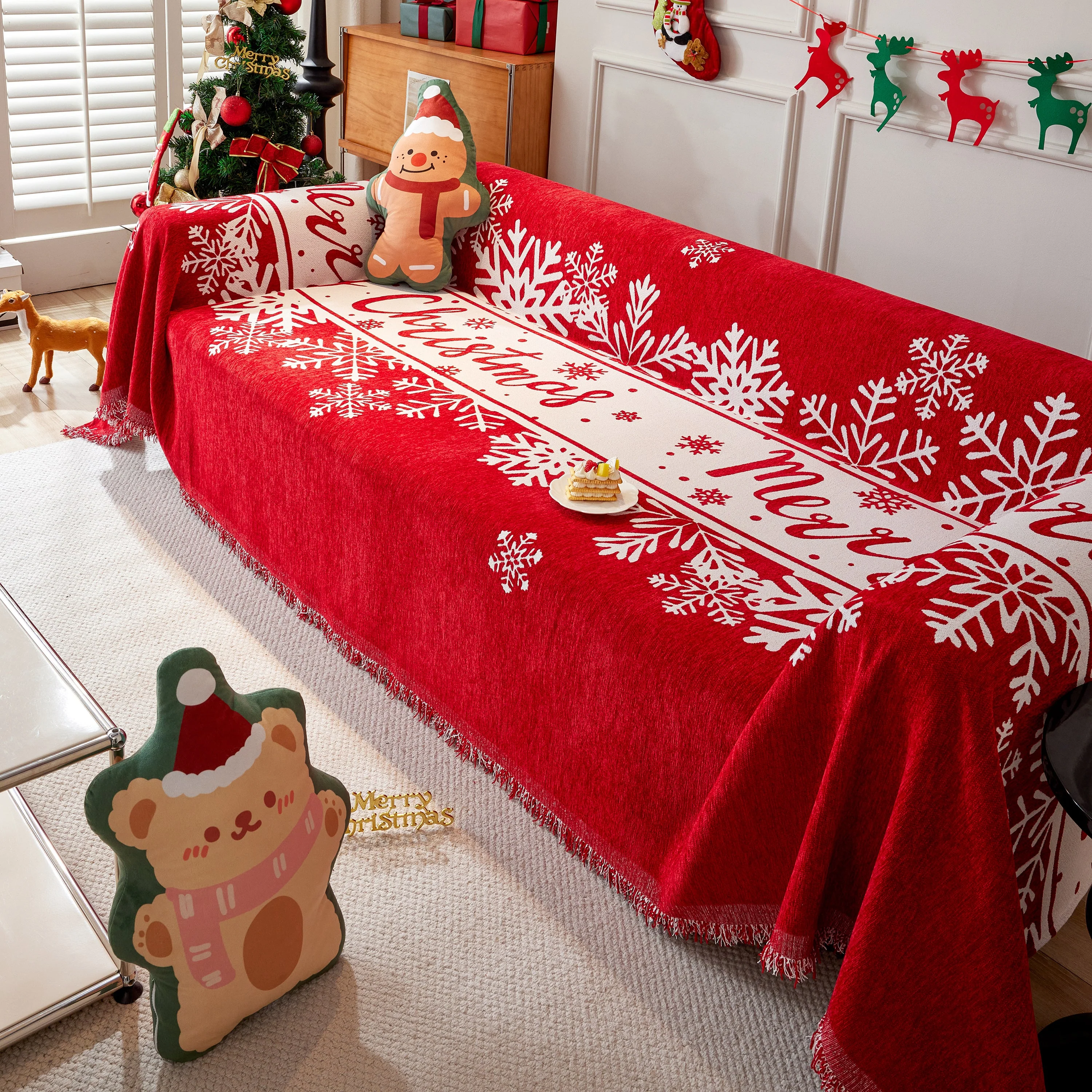 Merry Christmas Cozy Chenille Couch Cover Blanket, Non Slip Sofa Cover, Furniture Covers for Pets - Image 90
