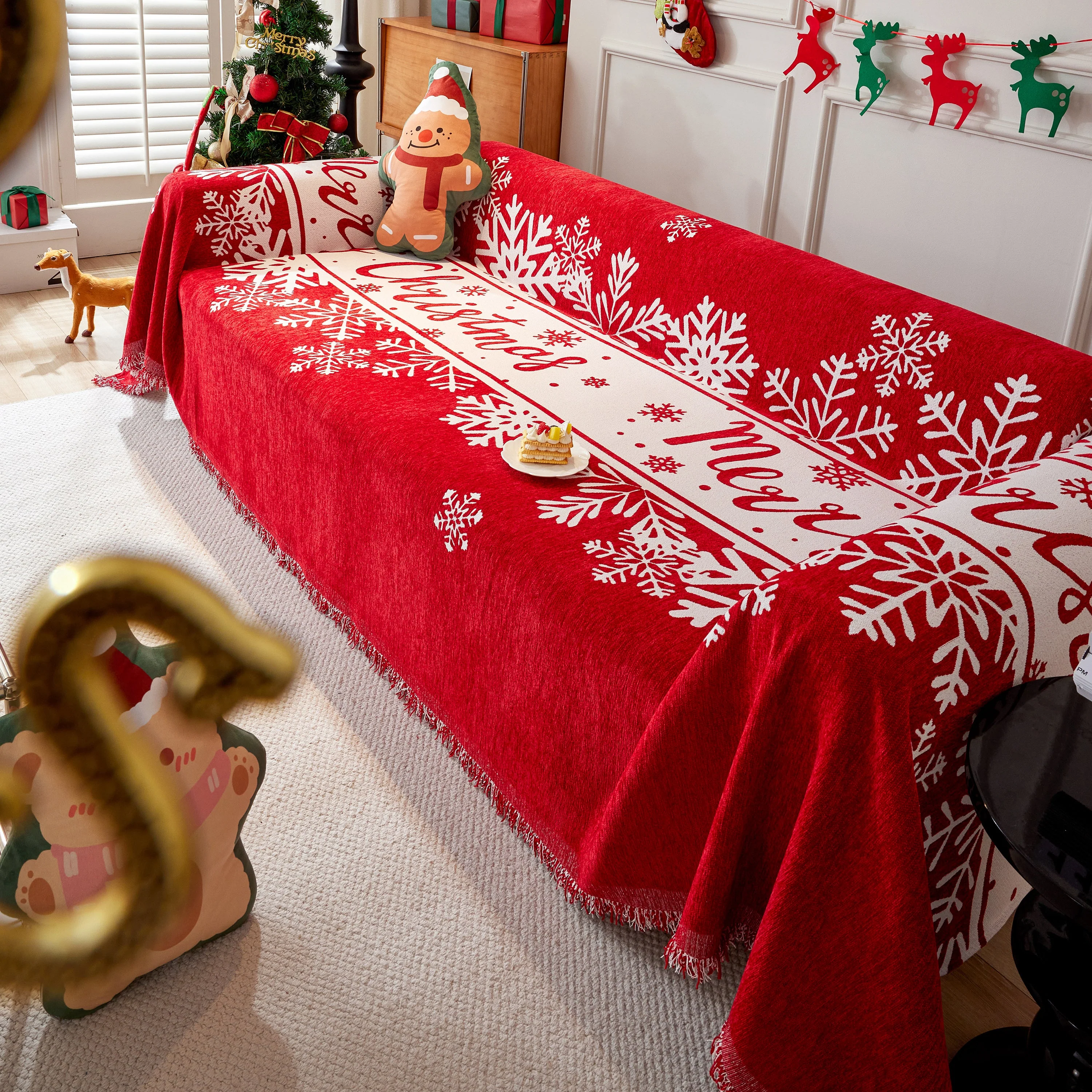 Merry Christmas Cozy Chenille Couch Cover Blanket, Non Slip Sofa Cover, Furniture Covers for Pets - Image 93