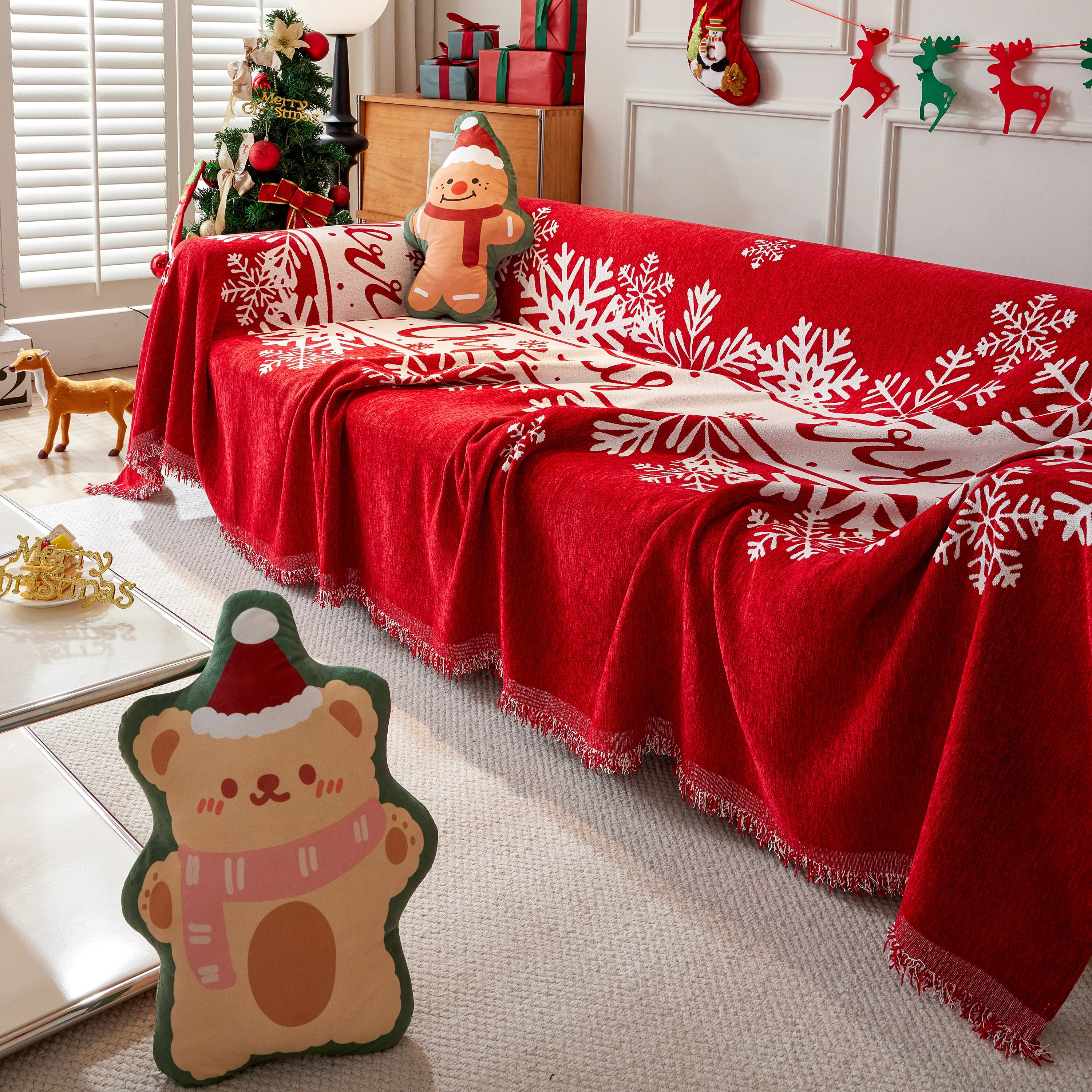 Merry Christmas Cozy Chenille Couch Cover Blanket, Non Slip Sofa Cover, Furniture Covers for Pets - Image 98