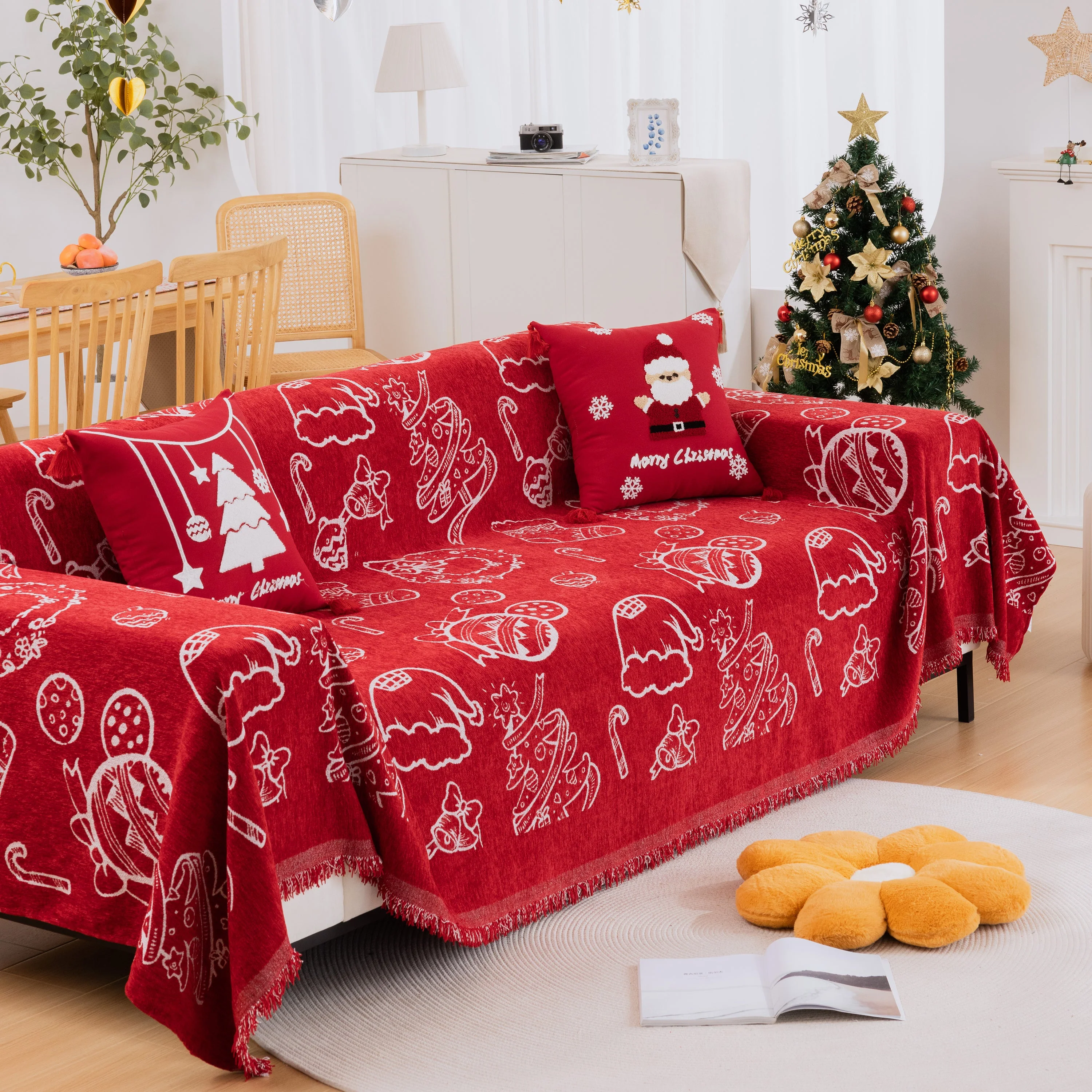 Merry Christmas Soft Sofa Cover, Chenille Sofa Cover Throw , Couch Cover Blanket Throws for Couches - Image 15
