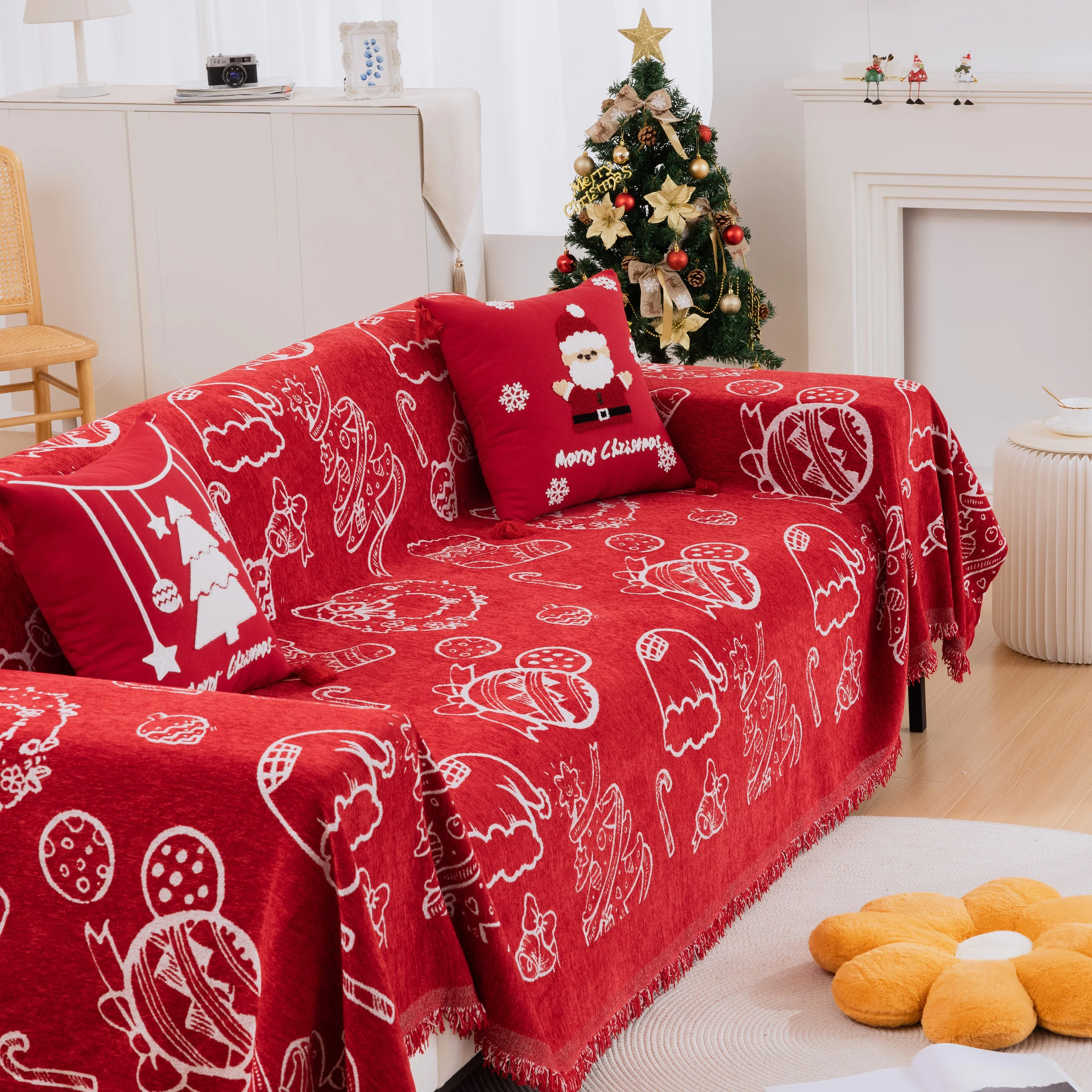Merry Christmas Soft Sofa Cover, Chenille Sofa Cover Throw , Couch Cover Blanket Throws for Couches - Image 17