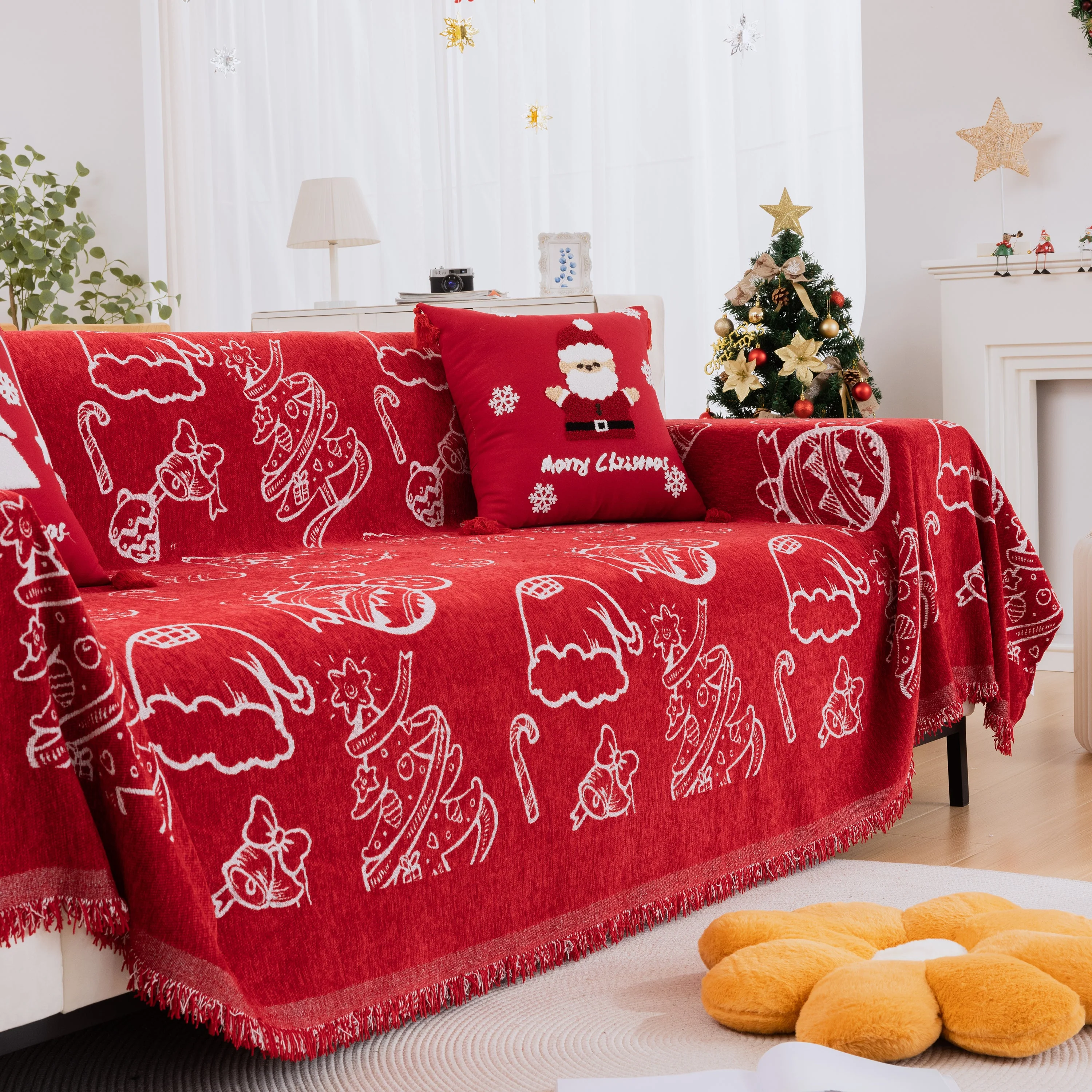 Merry Christmas Soft Sofa Cover, Chenille Sofa Cover Throw , Couch Cover Blanket Throws for Couches - Image 3