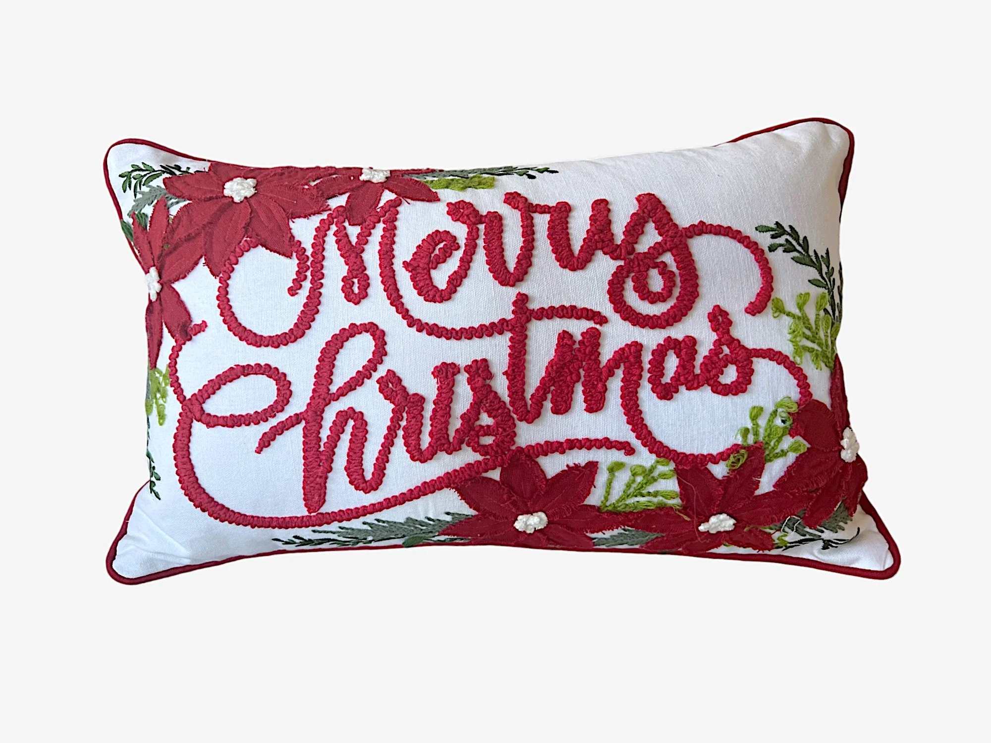 Merry Christmas Vintage Poinsettia Throw Pillow - Image 3