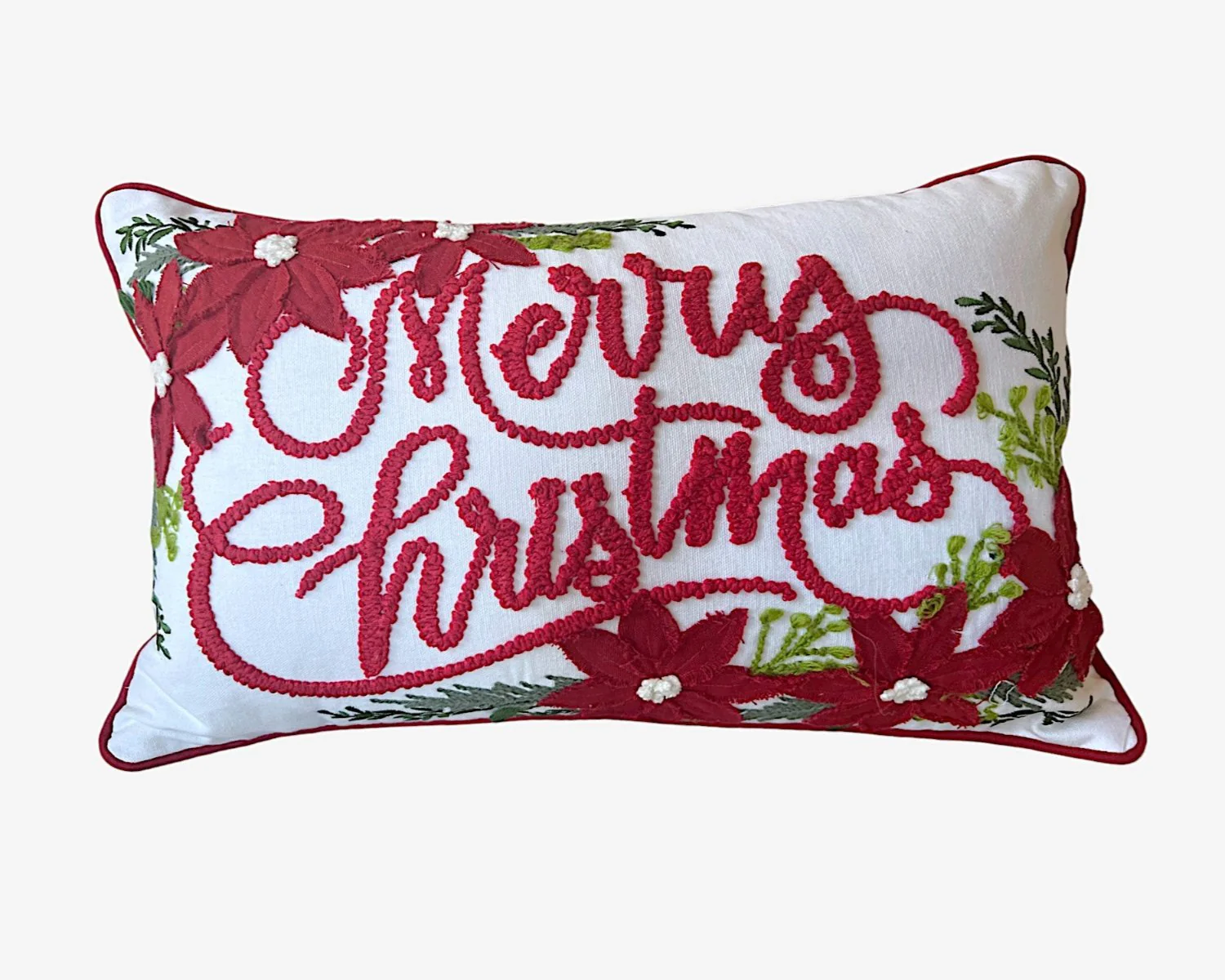 Merry Christmas Vintage Poinsettia Throw Pillow - Image 5