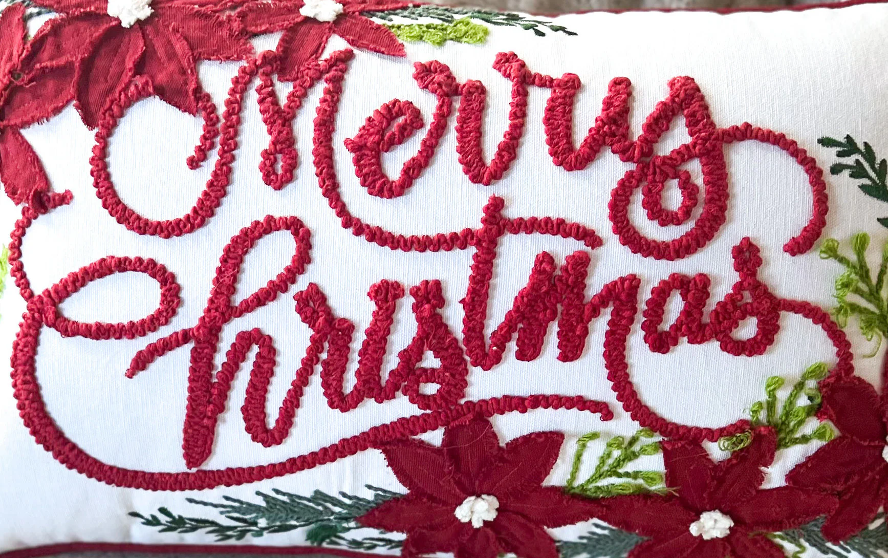 Merry Christmas Vintage Poinsettia Throw Pillow - Image 6