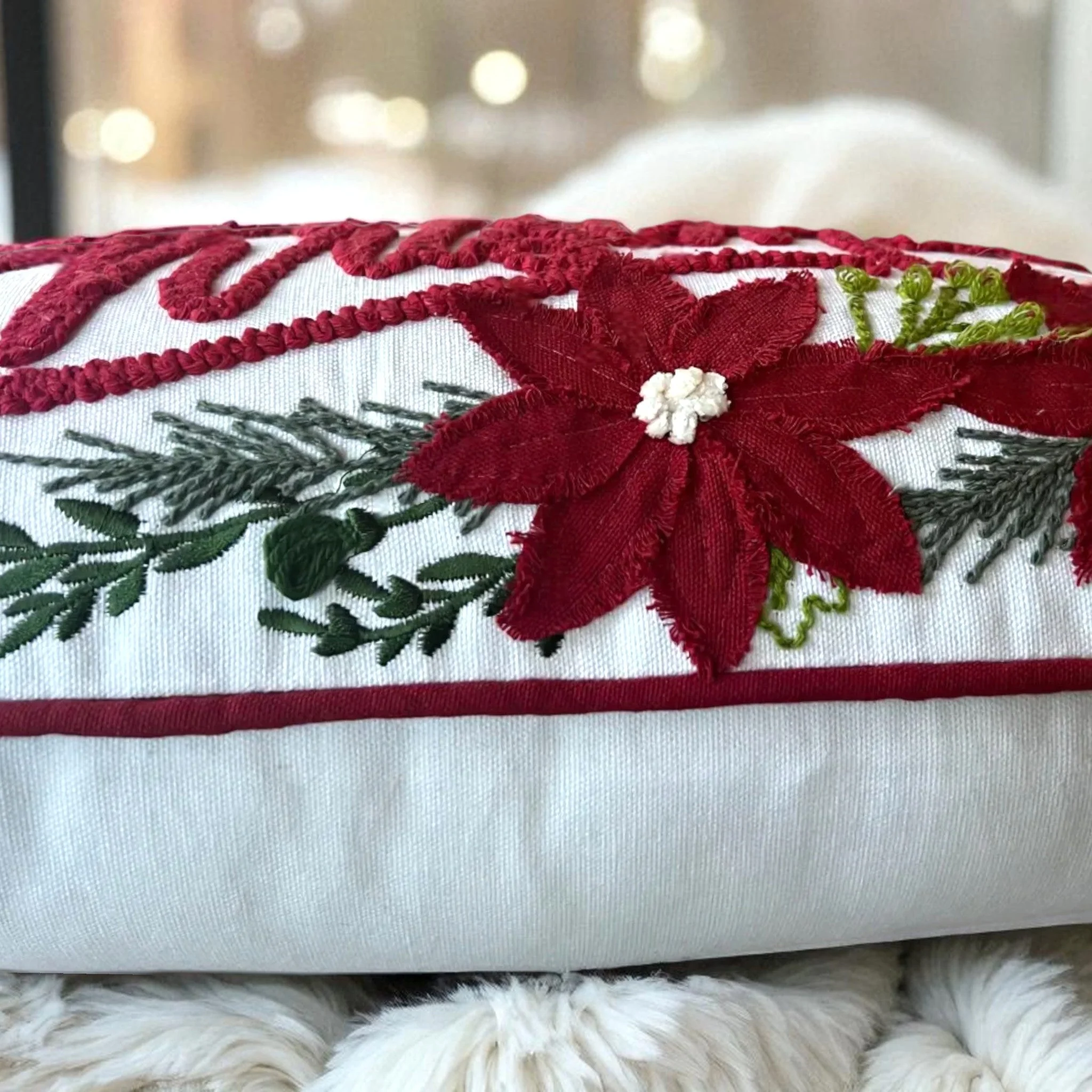 Merry Christmas Vintage Poinsettia Throw Pillow - Image 9