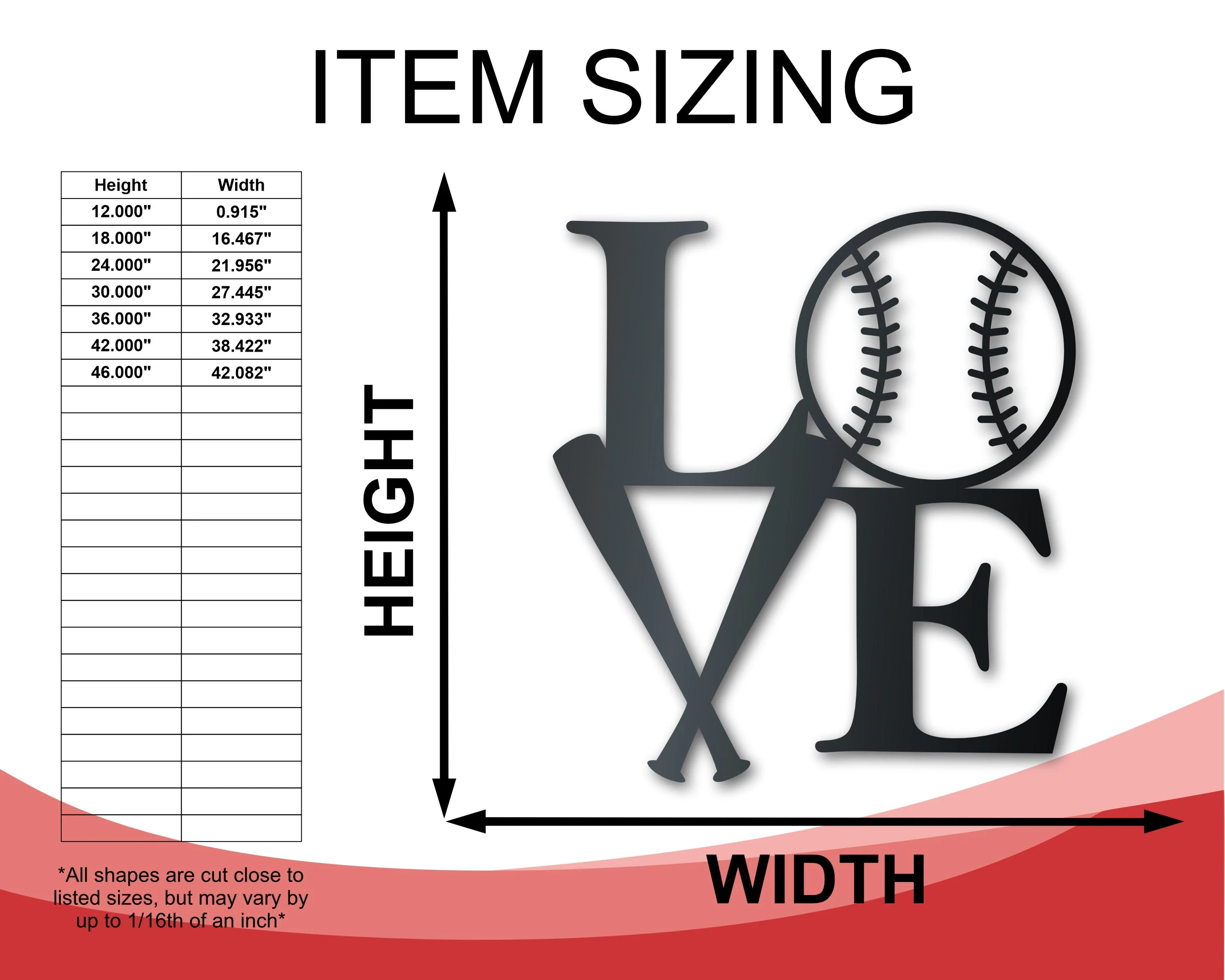 Metal Baseball Love Wall Art - Metal Sports Sign - 14 Color Options - Image 2