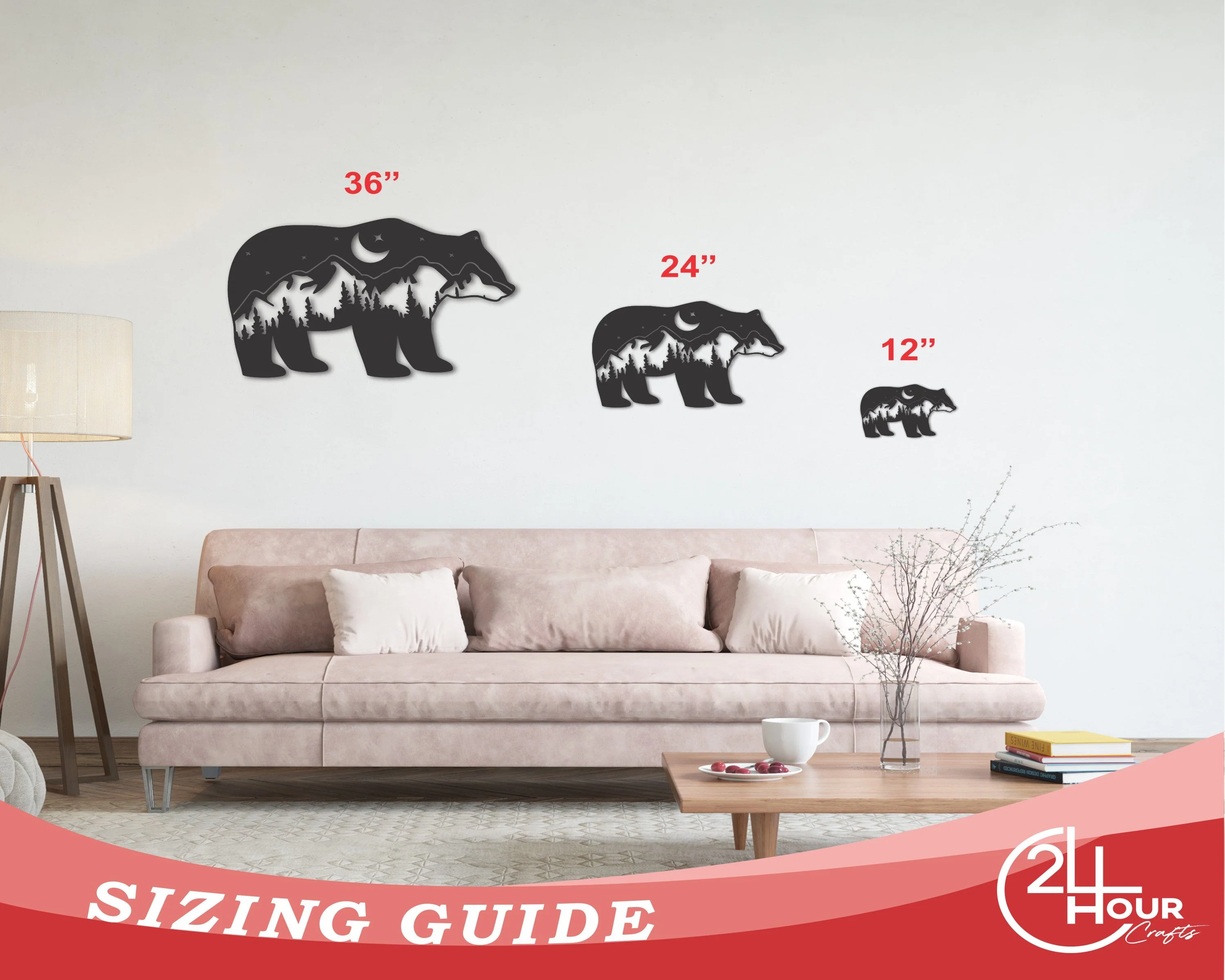 Metal Bear Mountain Wall Art | Bear and Mountain Landscape Metal Wall Art | 15 Color Options - Image 3