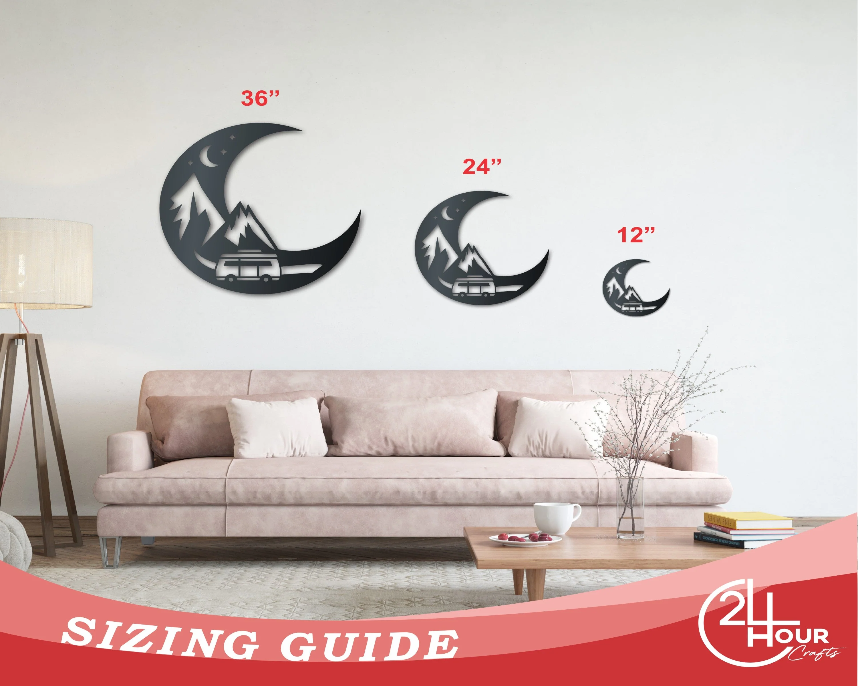Metal Camper Moon Sign | Metal Adventure Wall Art | Indoor Outdoor | Up to 46" | Over 20 Color Options - Image 3