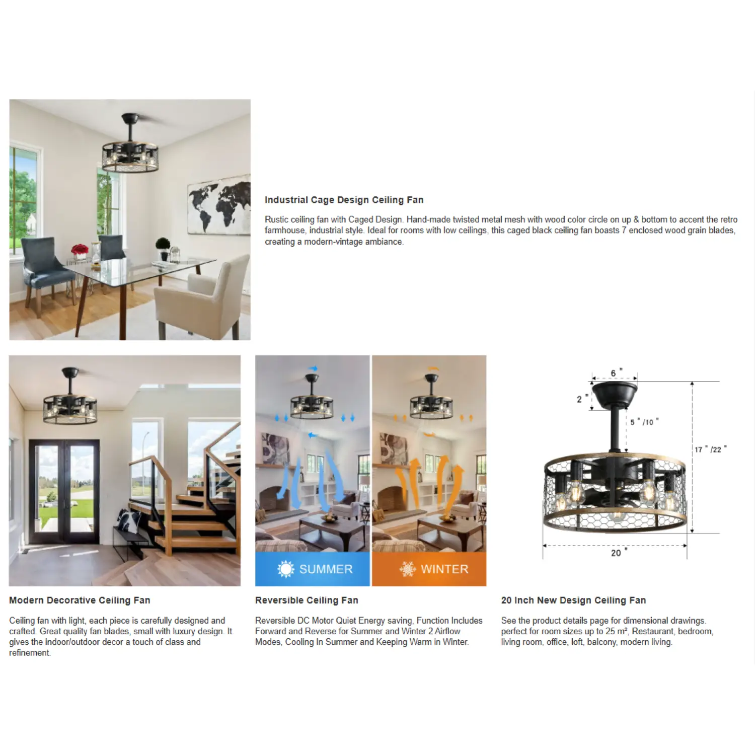 Metal Ceiling Fan with Quiet DC Motor Light and Remote Control - Image 3