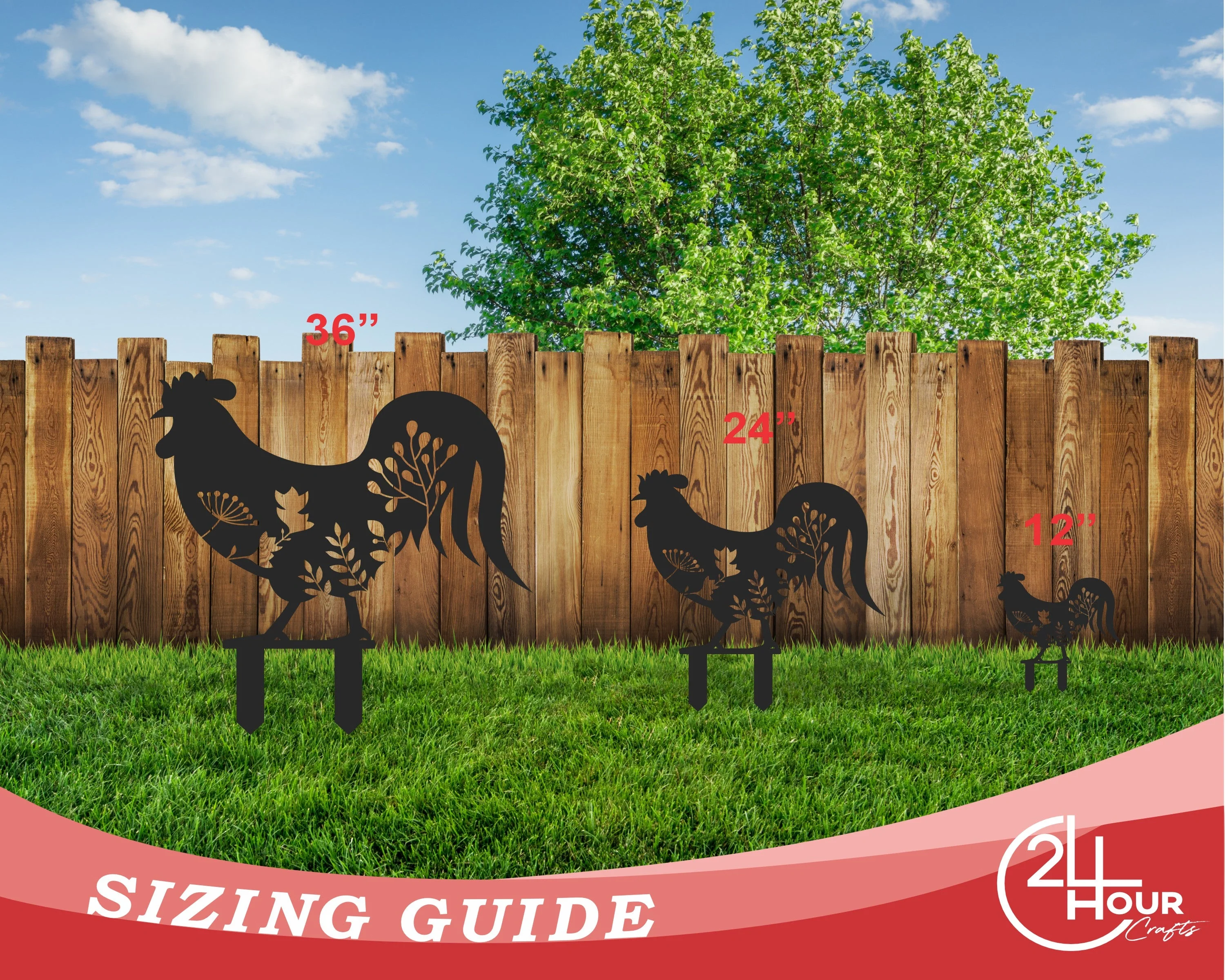 Metal Chicken Garden Stakes | 4 Piece Set | Outdoor | Up to 30" | Over 20 Color Options - Image 6