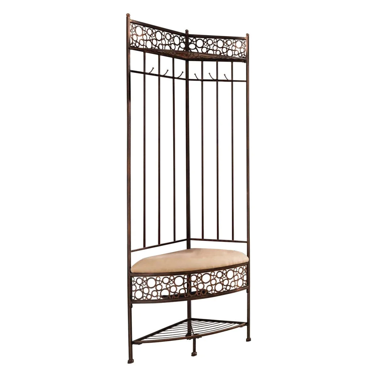 Metal Corner Hall Tree Foyer Entryway Shoe Storage Bench Coat Rack in Copper - Image 2
