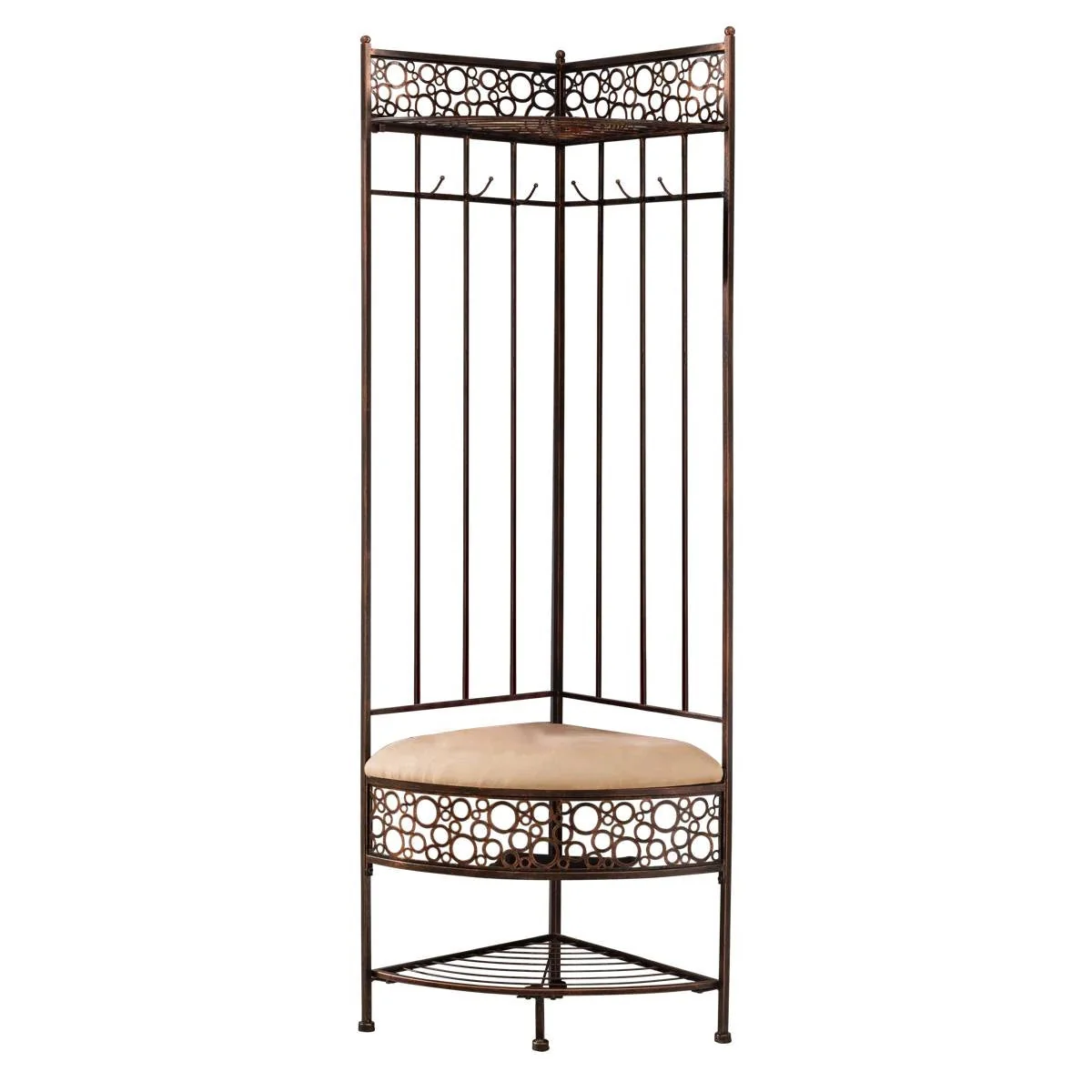 Metal Corner Hall Tree Foyer Entryway Shoe Storage Bench Coat Rack in Copper - Image 3