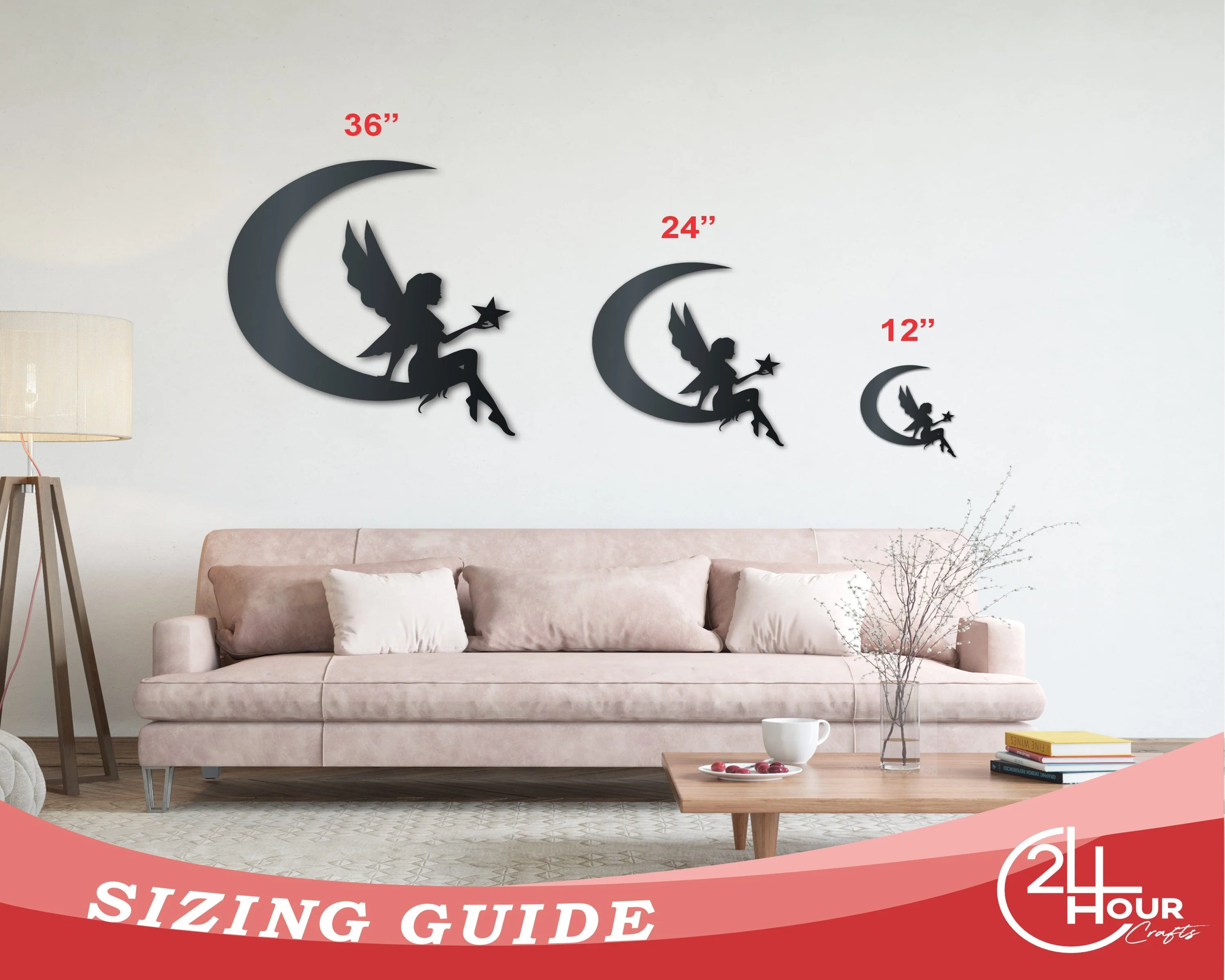Metal Crescent Fairy Wall Art | Indoor Outdoor | Up to 46" | Over 20 Color Options - Image 3