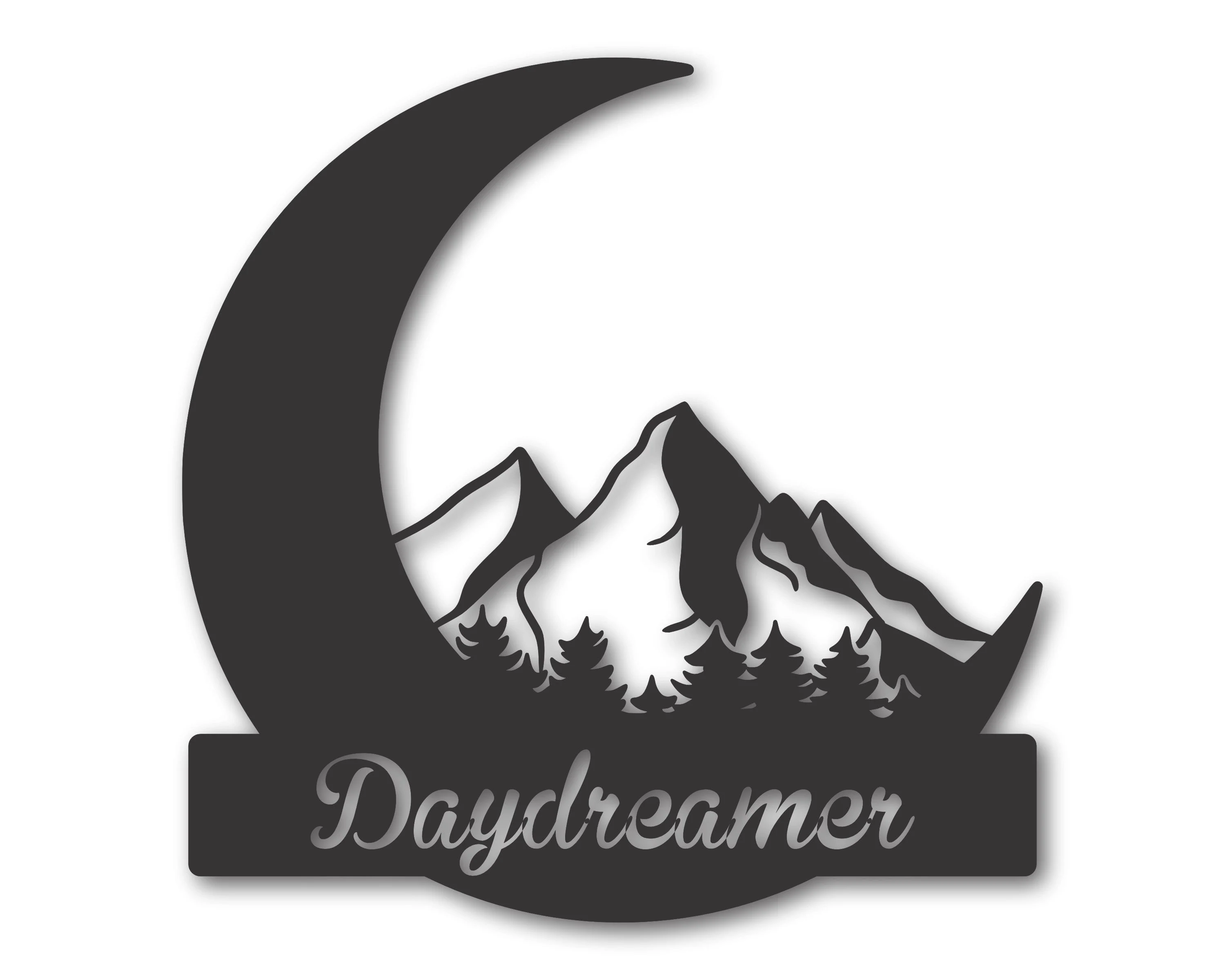 Metal Crescent Moon Mountain Wall Art | Moon and Mountain Metal Landscape | Metal Moon and Mountains Wall Decor | 15 Color Options