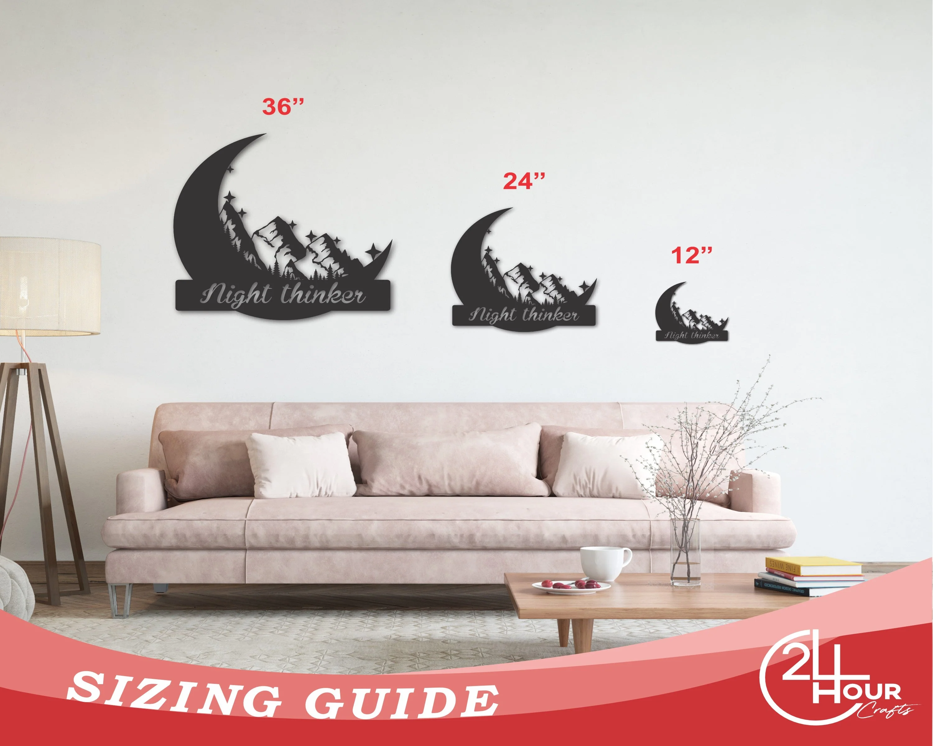 Metal Crescent Moon Mountain Wall Art | Moon and Mountain Metal Landscape | Metal Moon and Mountains Wall Decor | 15 Color Options - Image 3